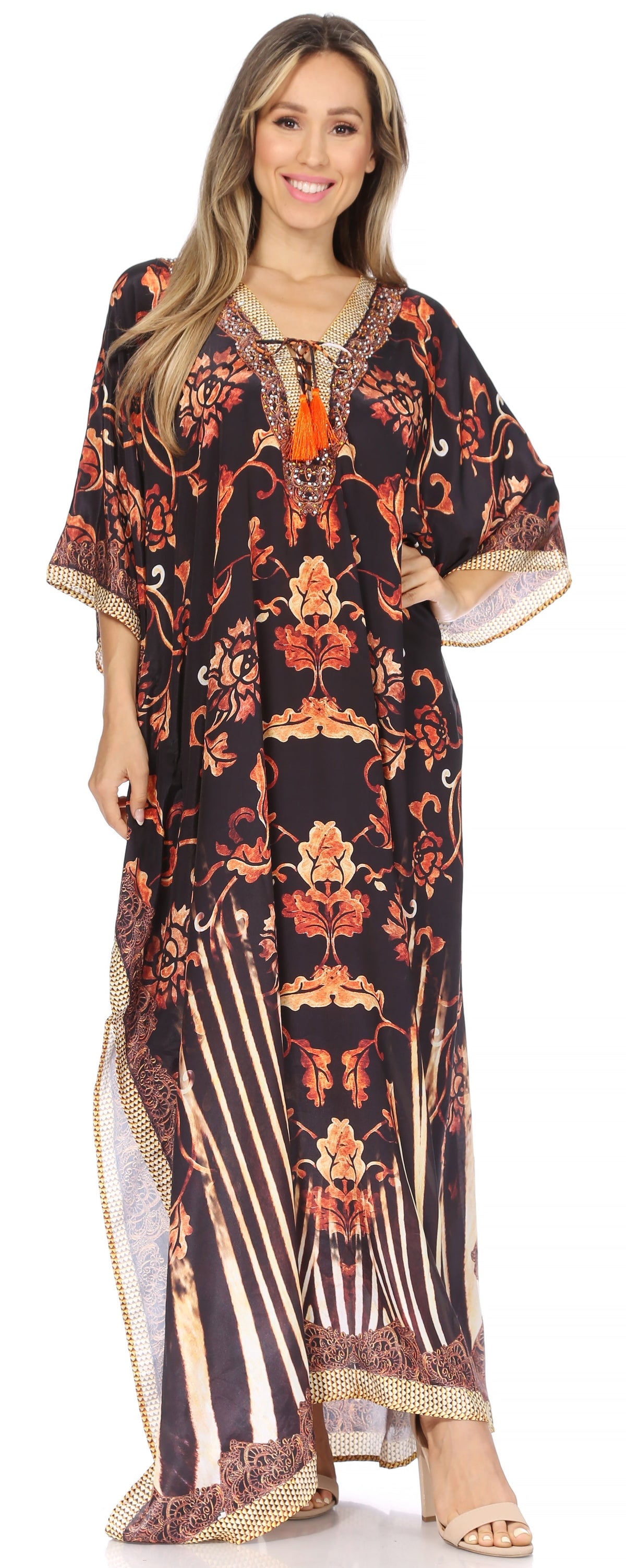 Rhinestone V-Neck Caftan Cover-Up