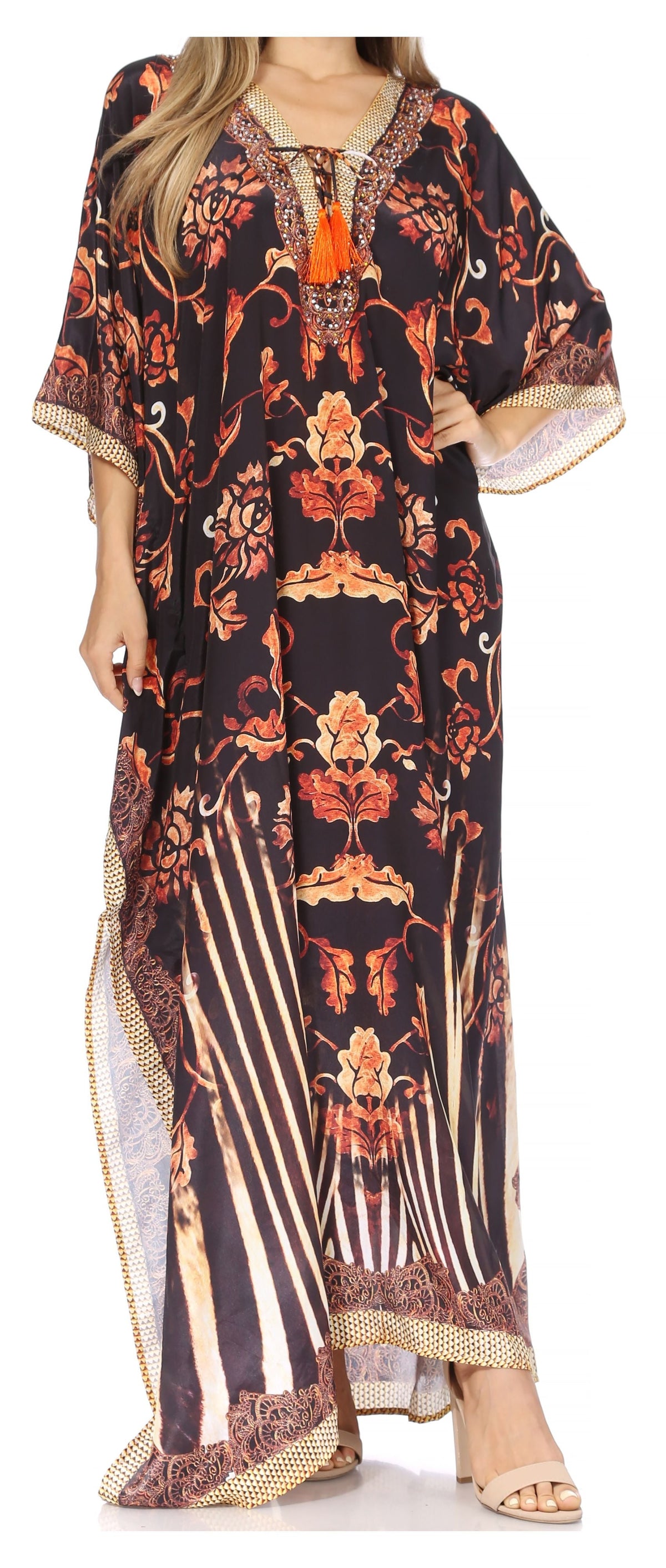 Rhinestone V-Neck Caftan Cover-Up