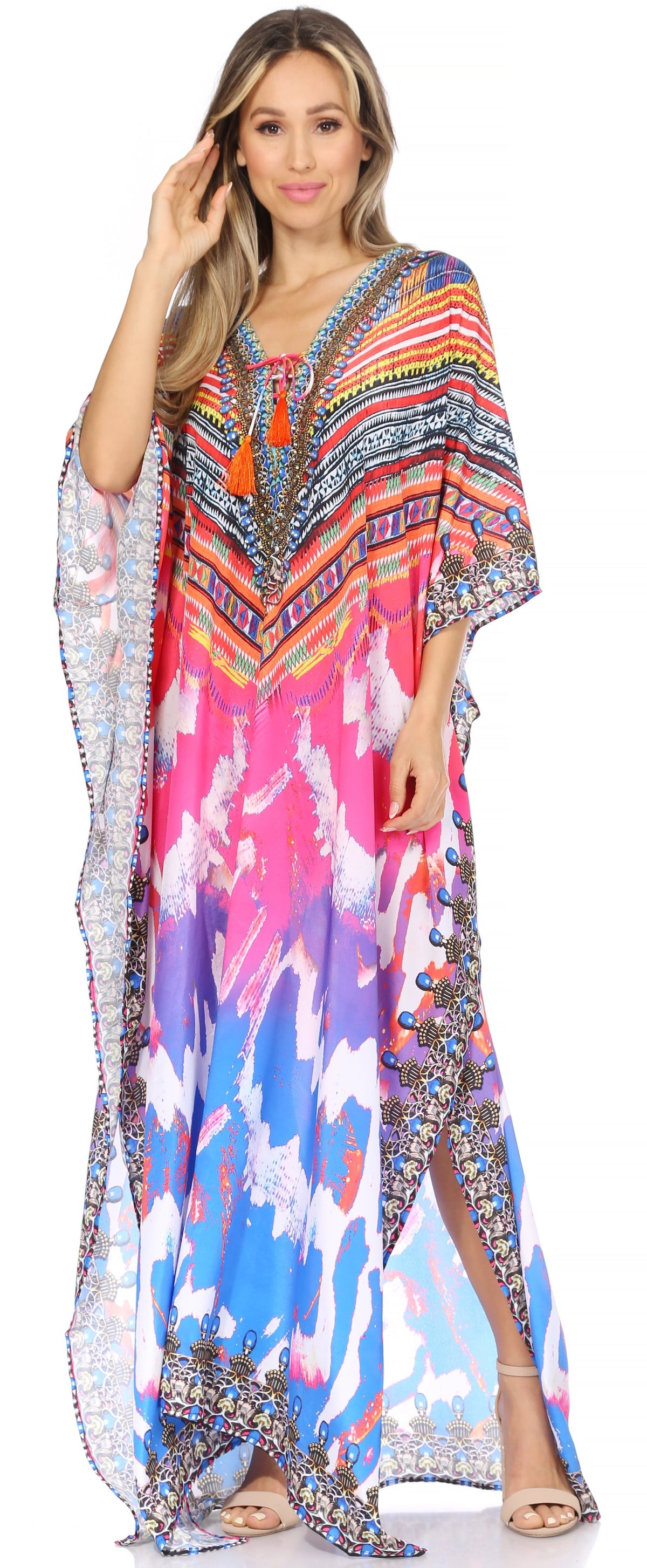 Rhinestone V-Neck Caftan Cover-Up