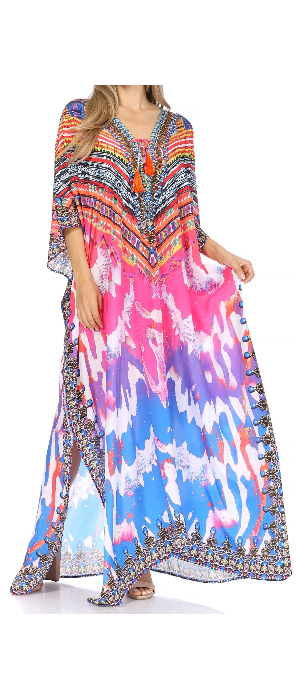 Rhinestone V-Neck Caftan Cover-Up