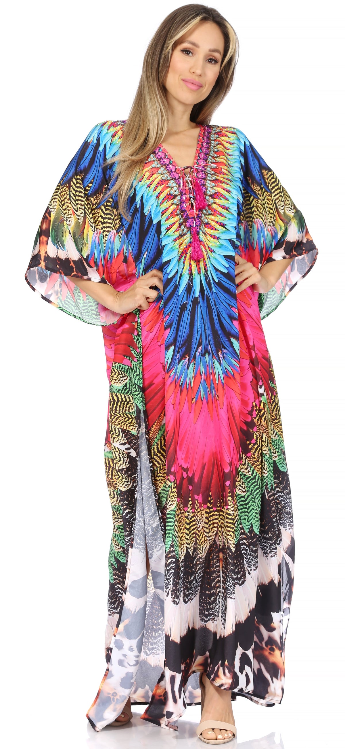 Rhinestone V-Neck Caftan Cover-Up