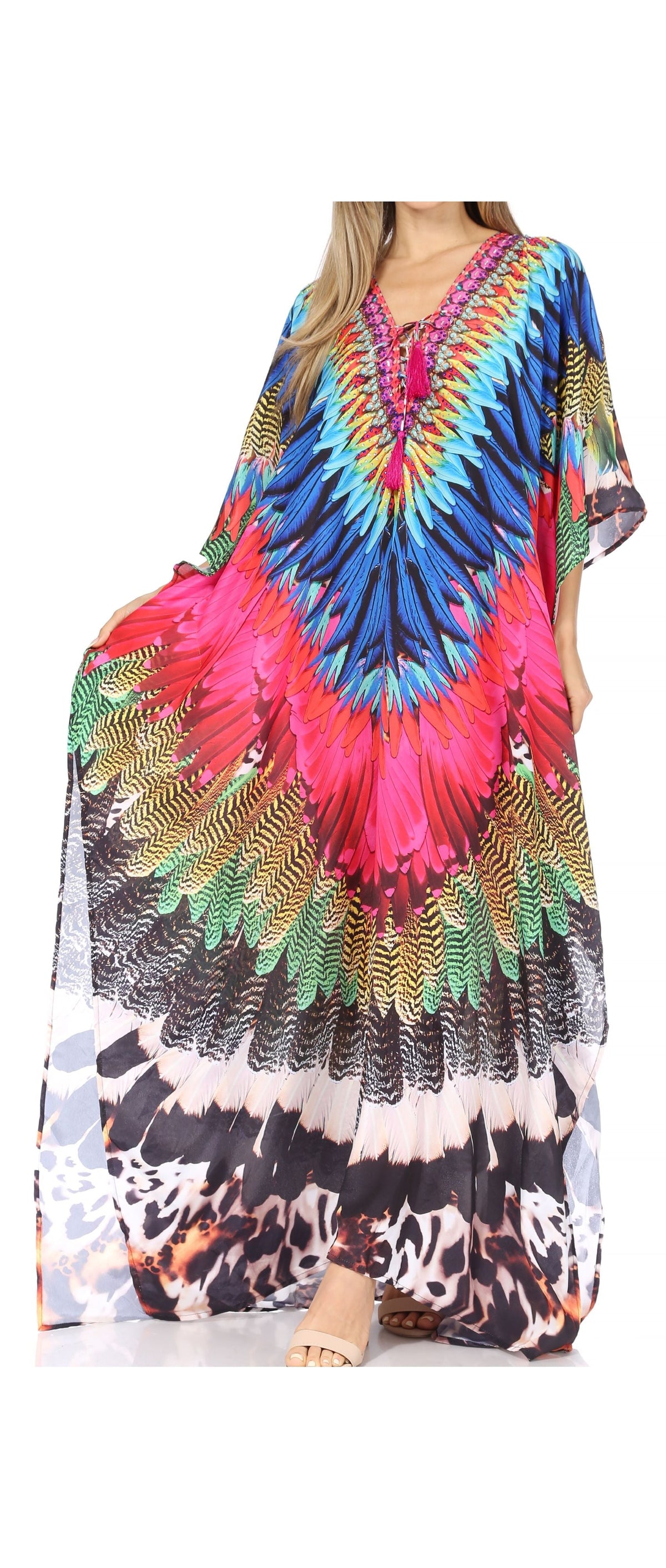 Rhinestone V-Neck Caftan Cover-Up