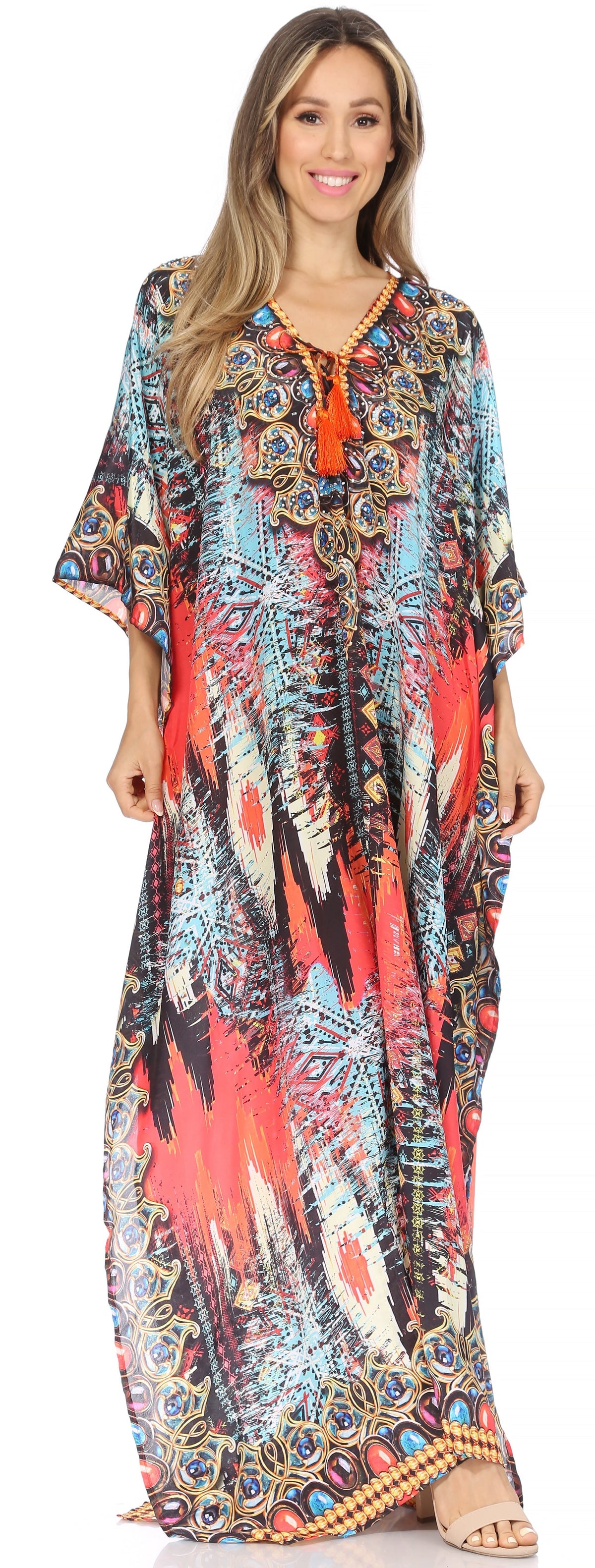 Rhinestone V-Neck Caftan Cover-Up