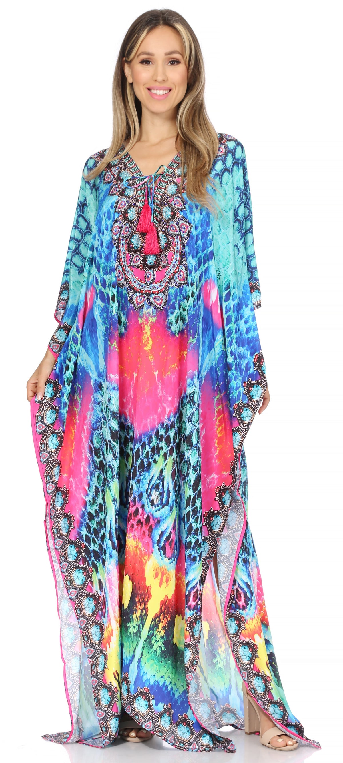 Rhinestone V-Neck Caftan Cover-Up
