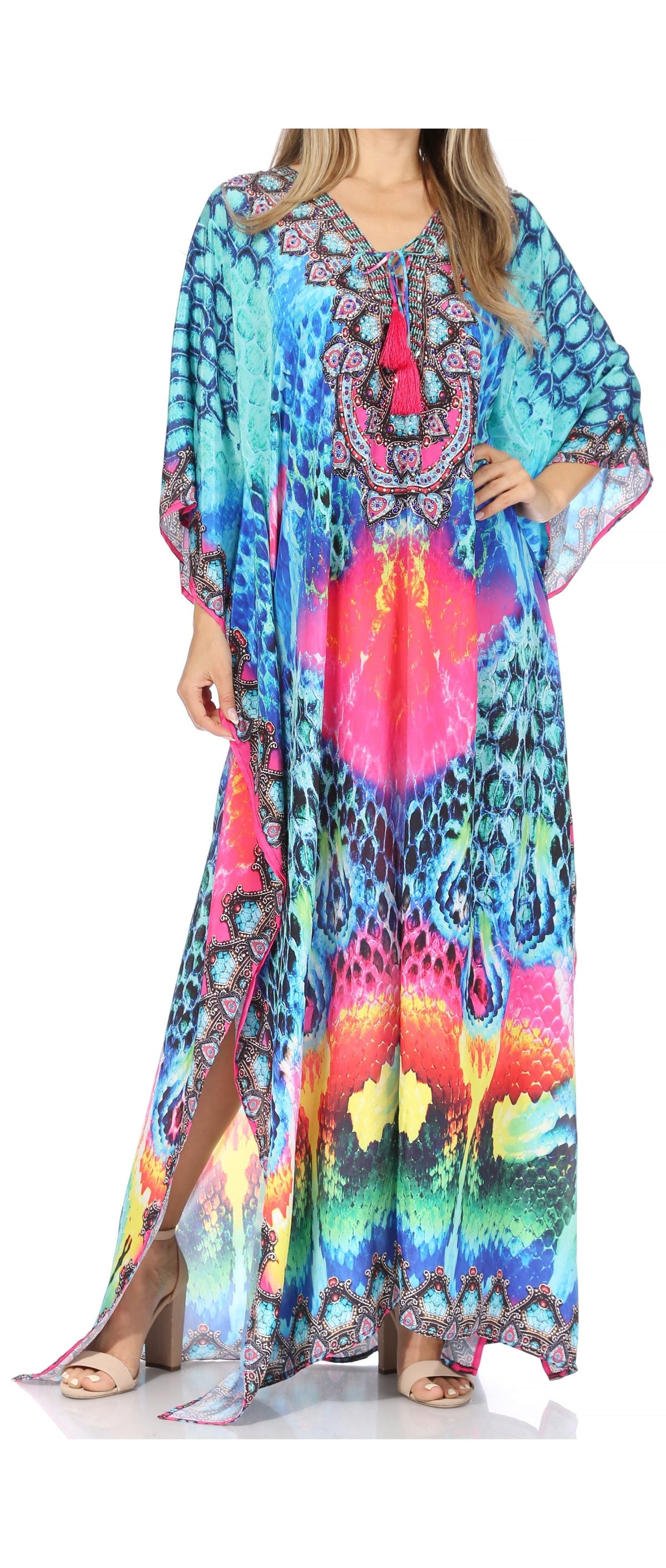 Rhinestone V-Neck Caftan Cover-Up