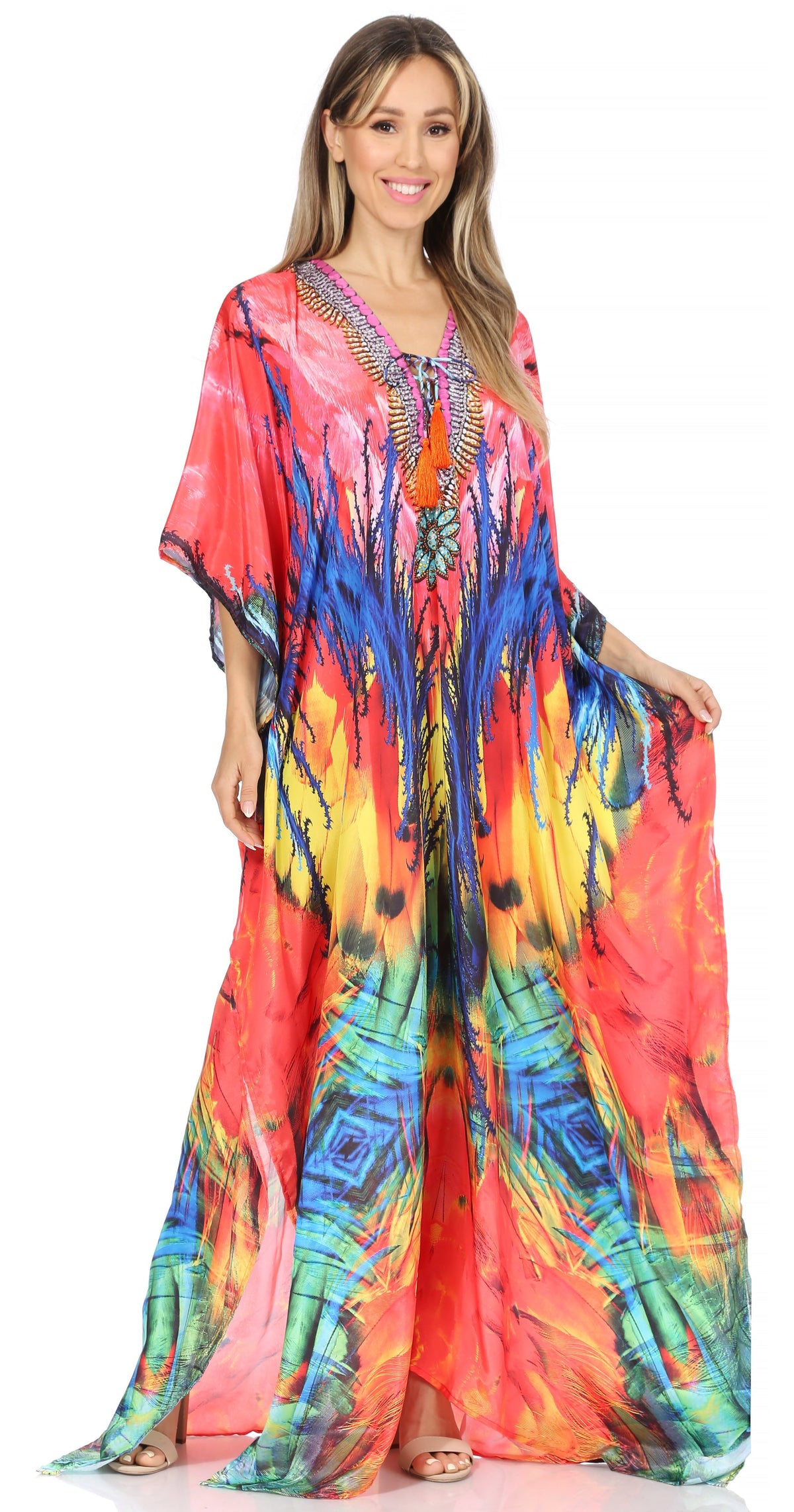 Rhinestone V-Neck Caftan Cover-Up