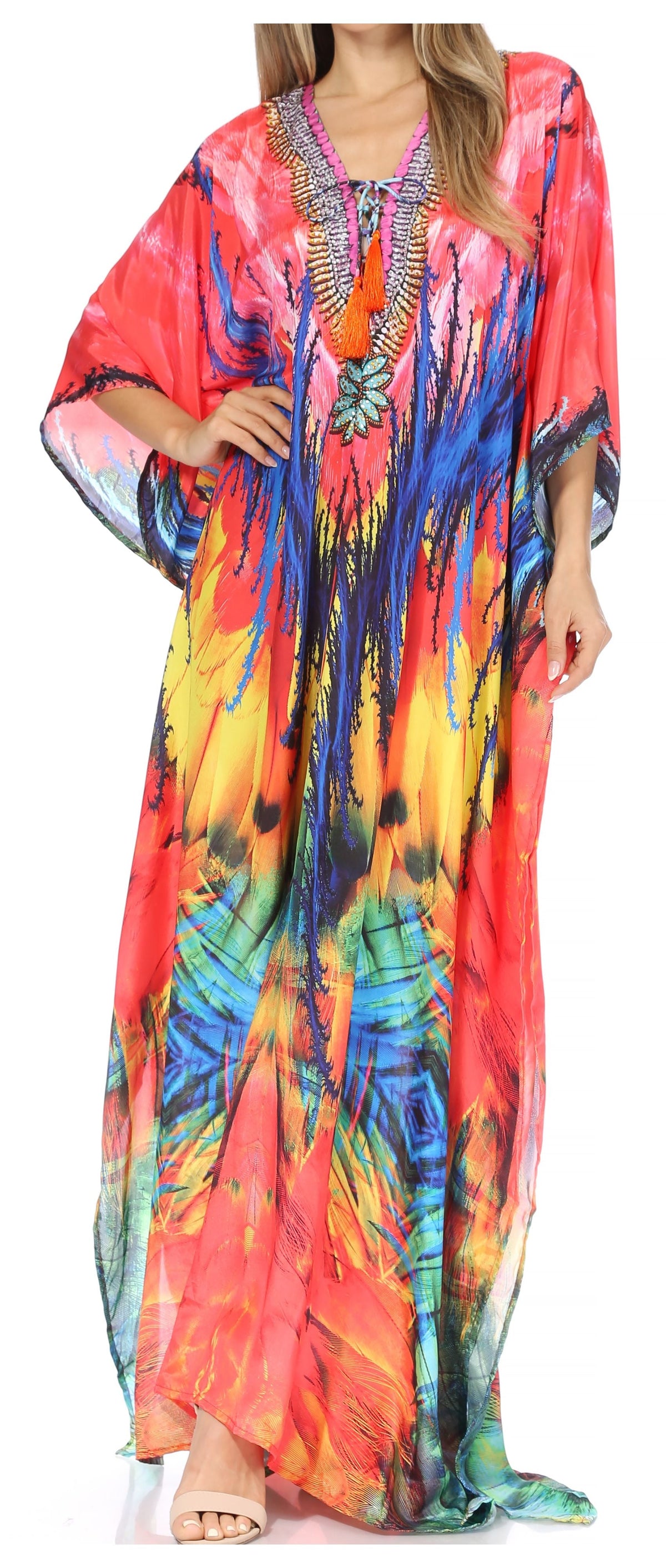 Rhinestone V-Neck Caftan Cover-Up