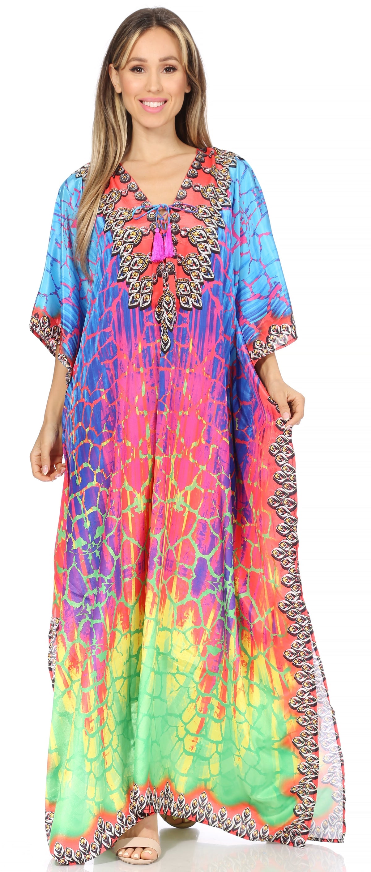 Rhinestone V-Neck Caftan Cover-Up