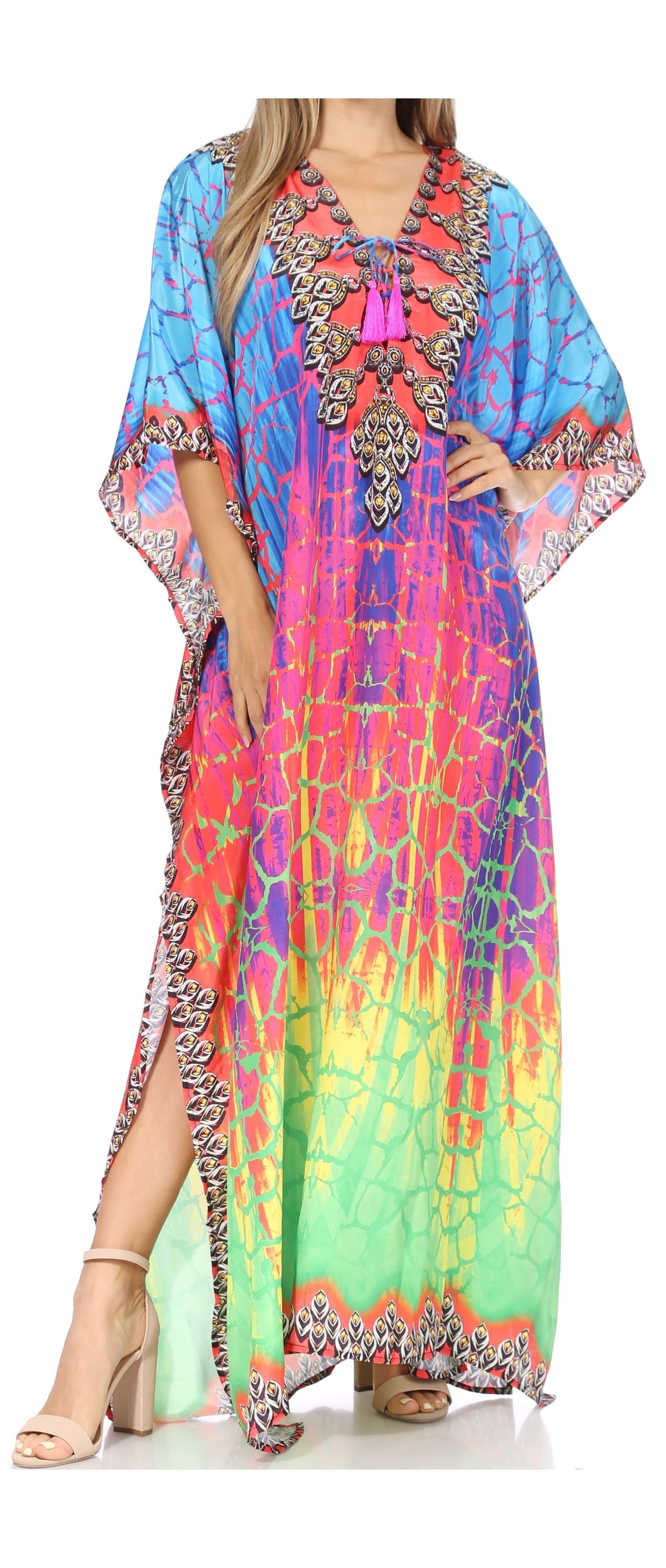 Rhinestone V-Neck Caftan Cover-Up