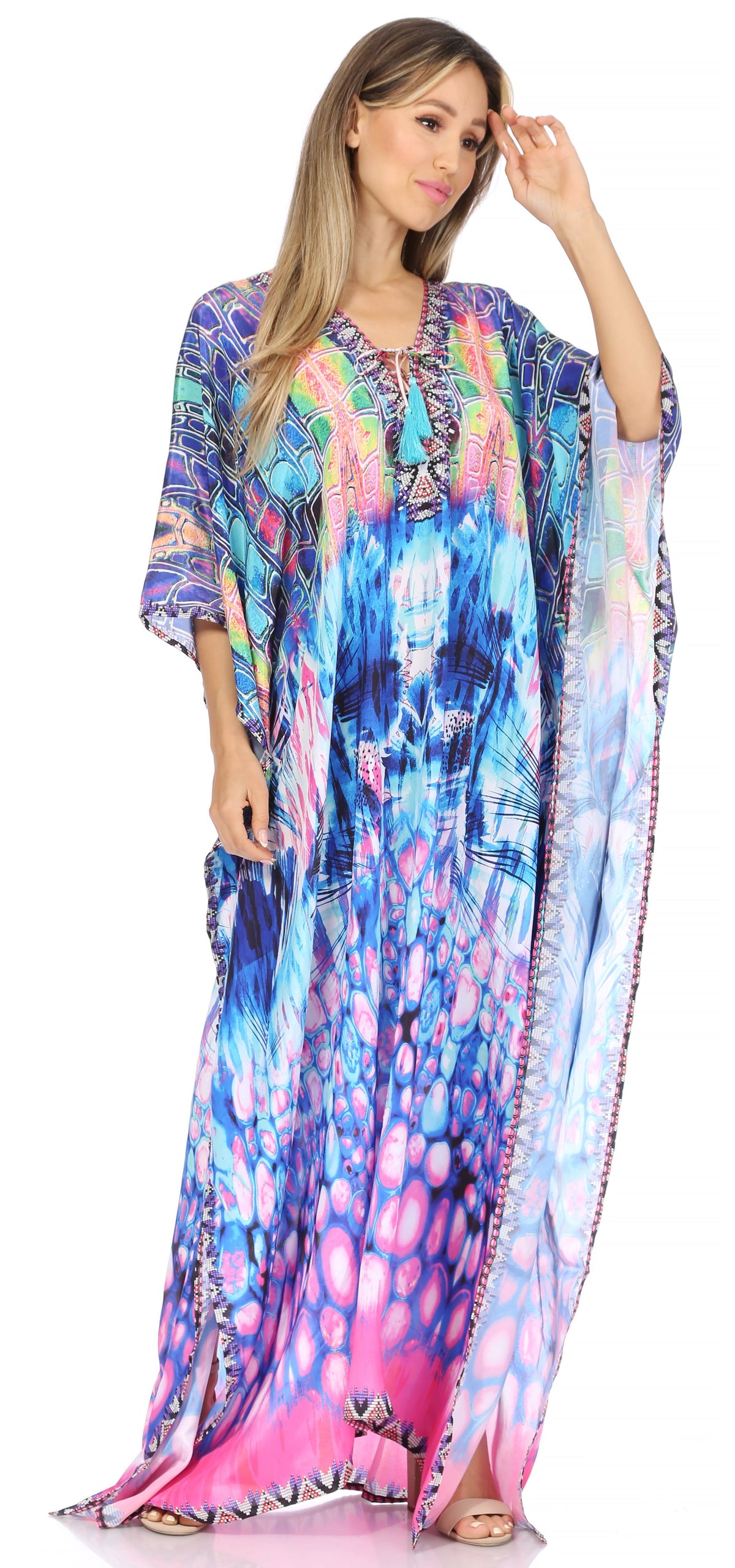 Rhinestone V-Neck Caftan Cover-Up