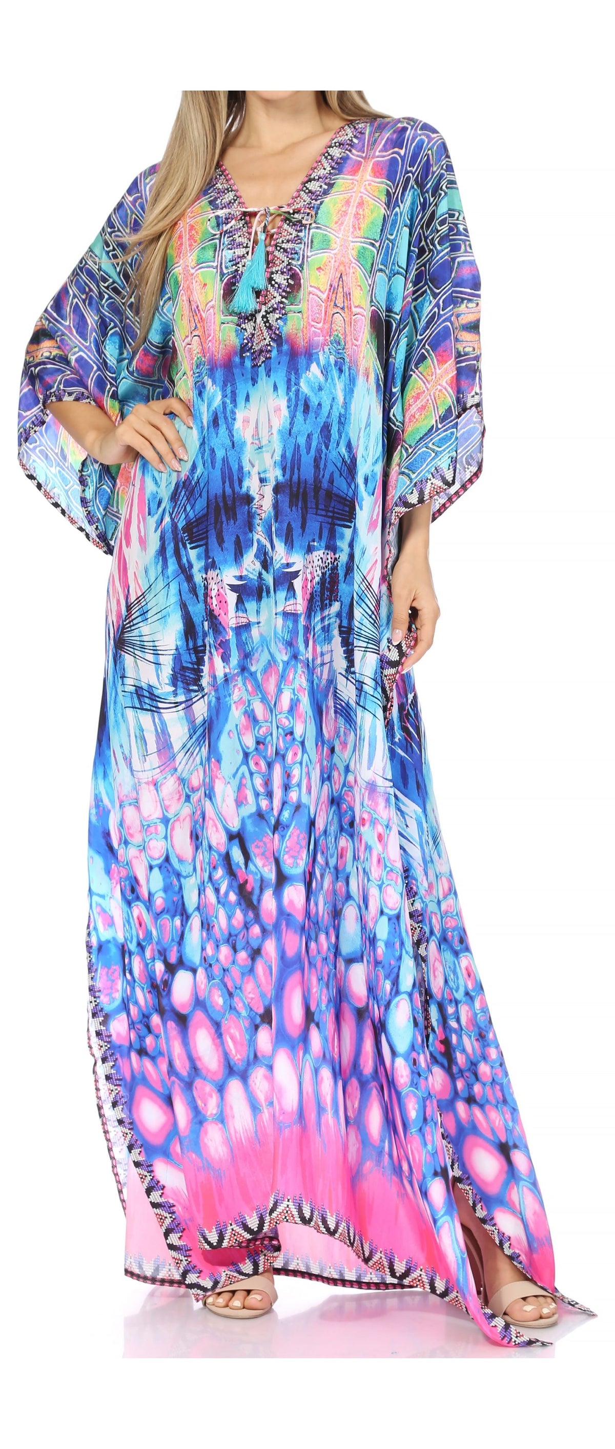 Rhinestone V-Neck Caftan Cover-Up