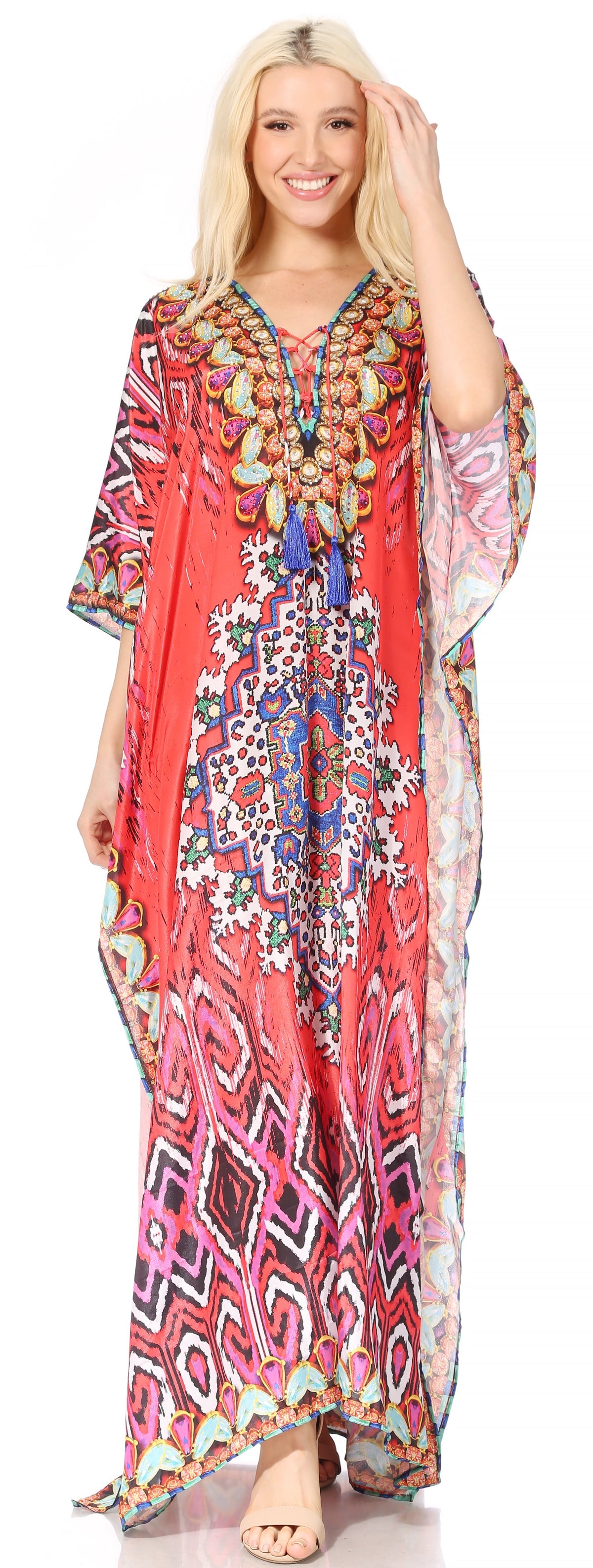 Rhinestone V-Neck Caftan Cover-Up