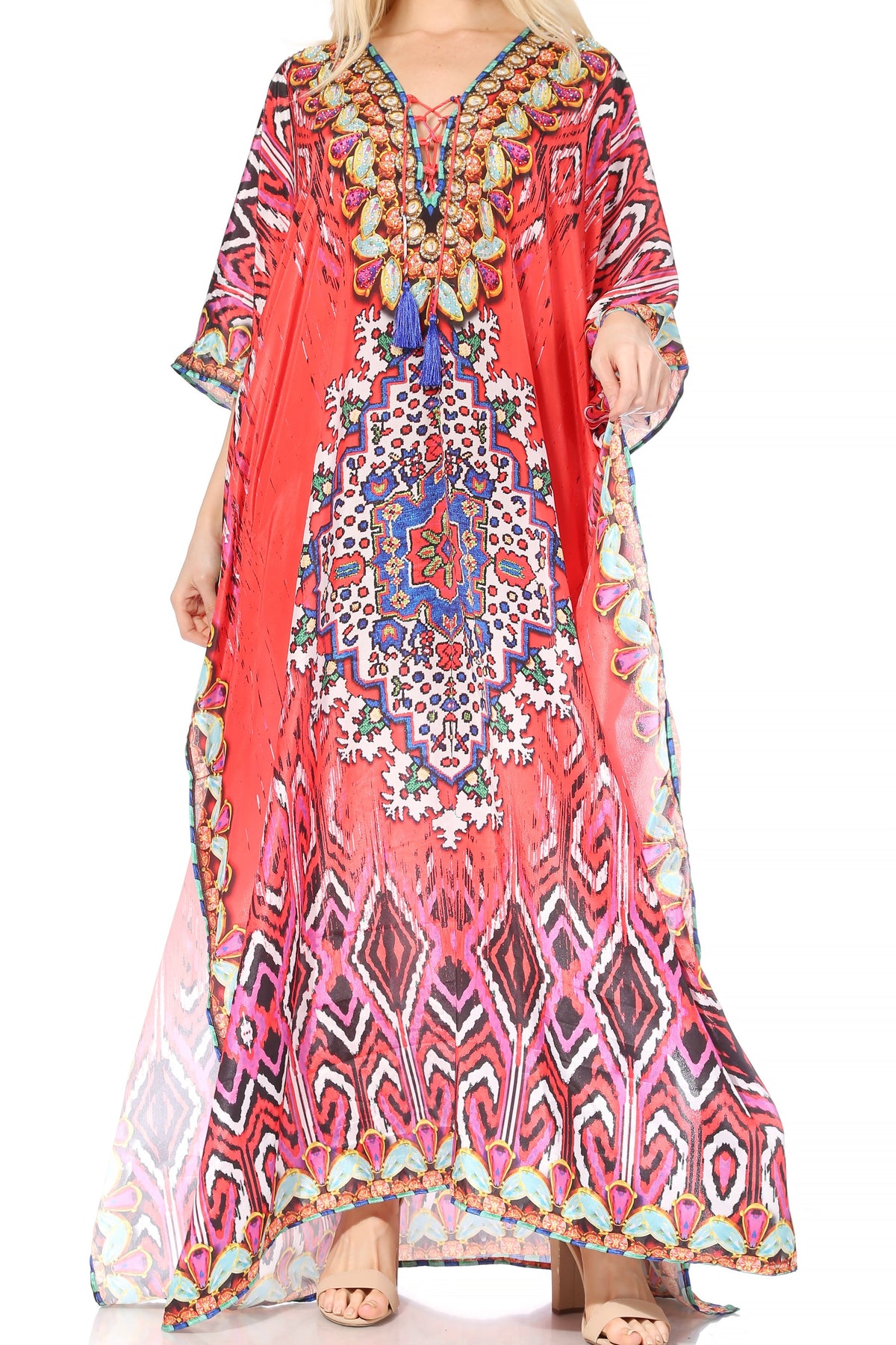 Rhinestone V-Neck Caftan Cover-Up