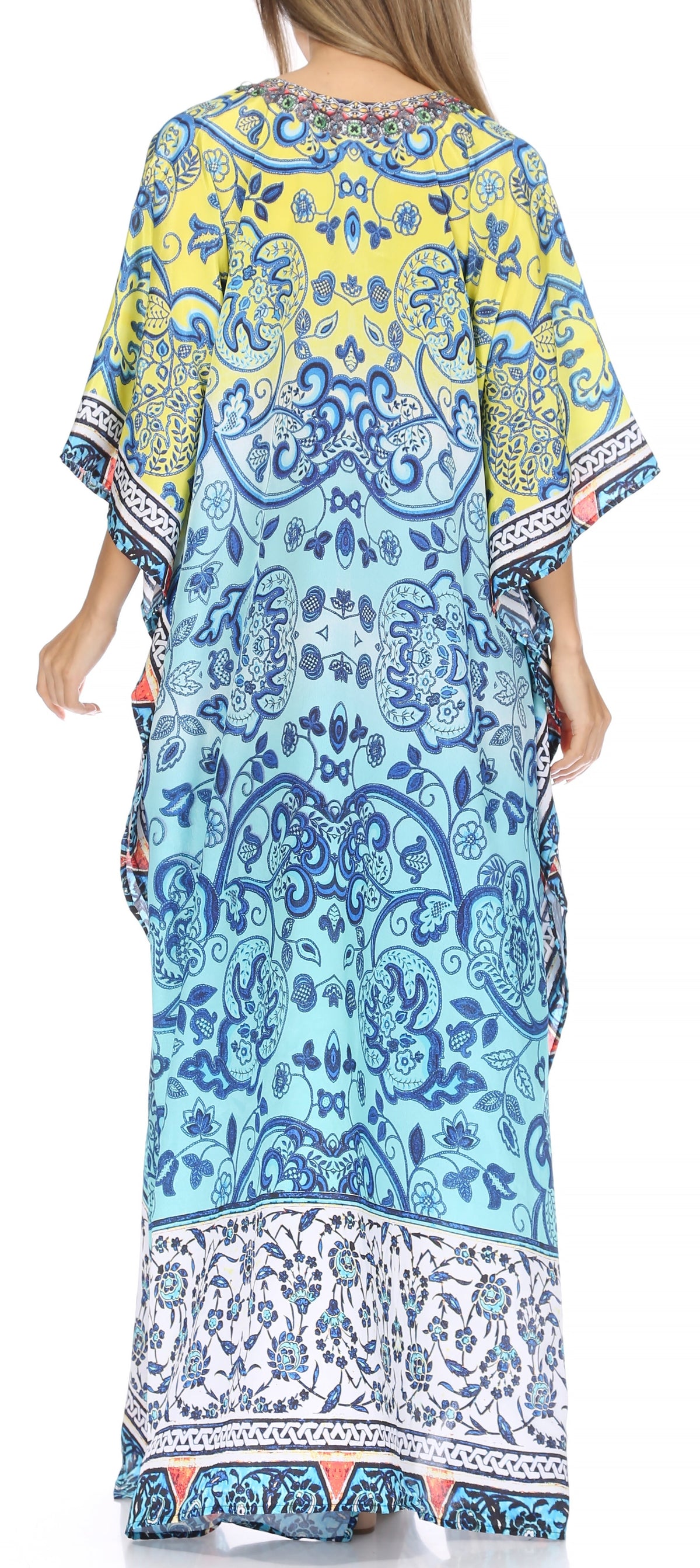 Rhinestone V-Neck Caftan Cover-Up