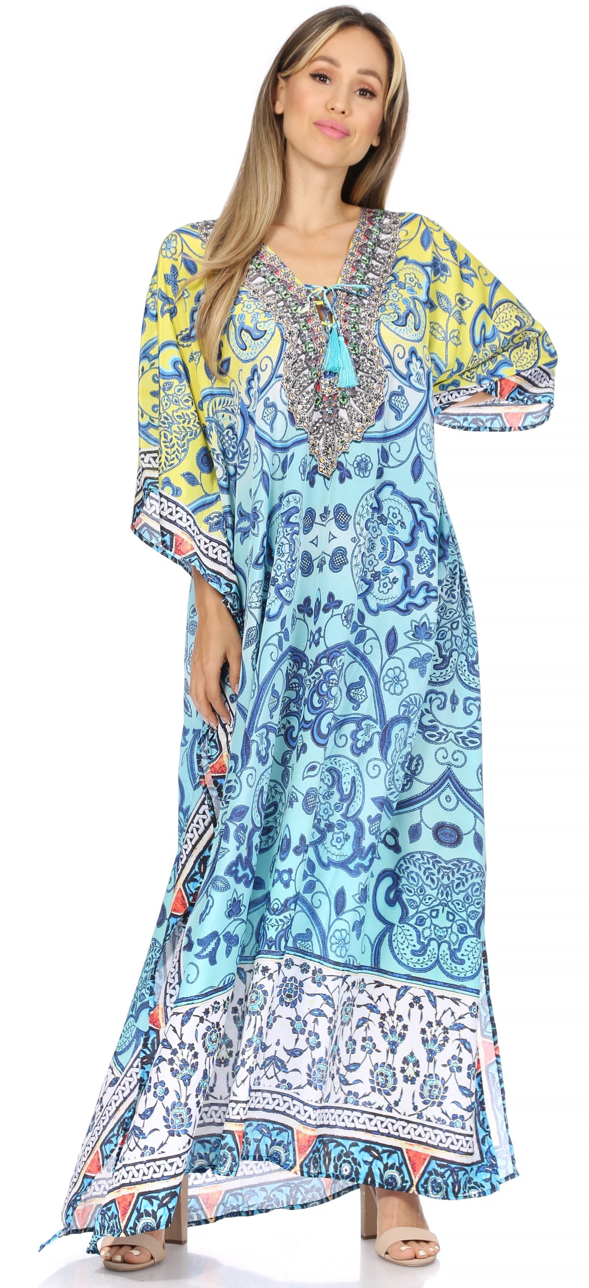 Rhinestone V-Neck Caftan Cover-Up