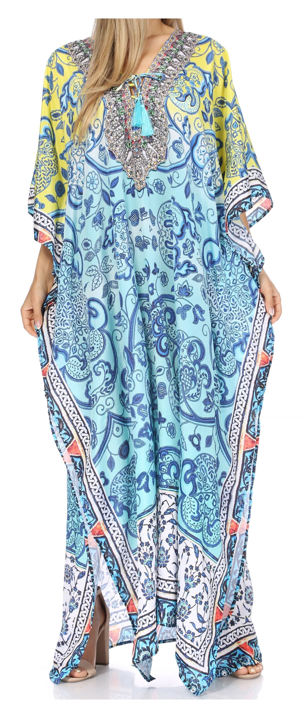 Rhinestone V-Neck Caftan Cover-Up