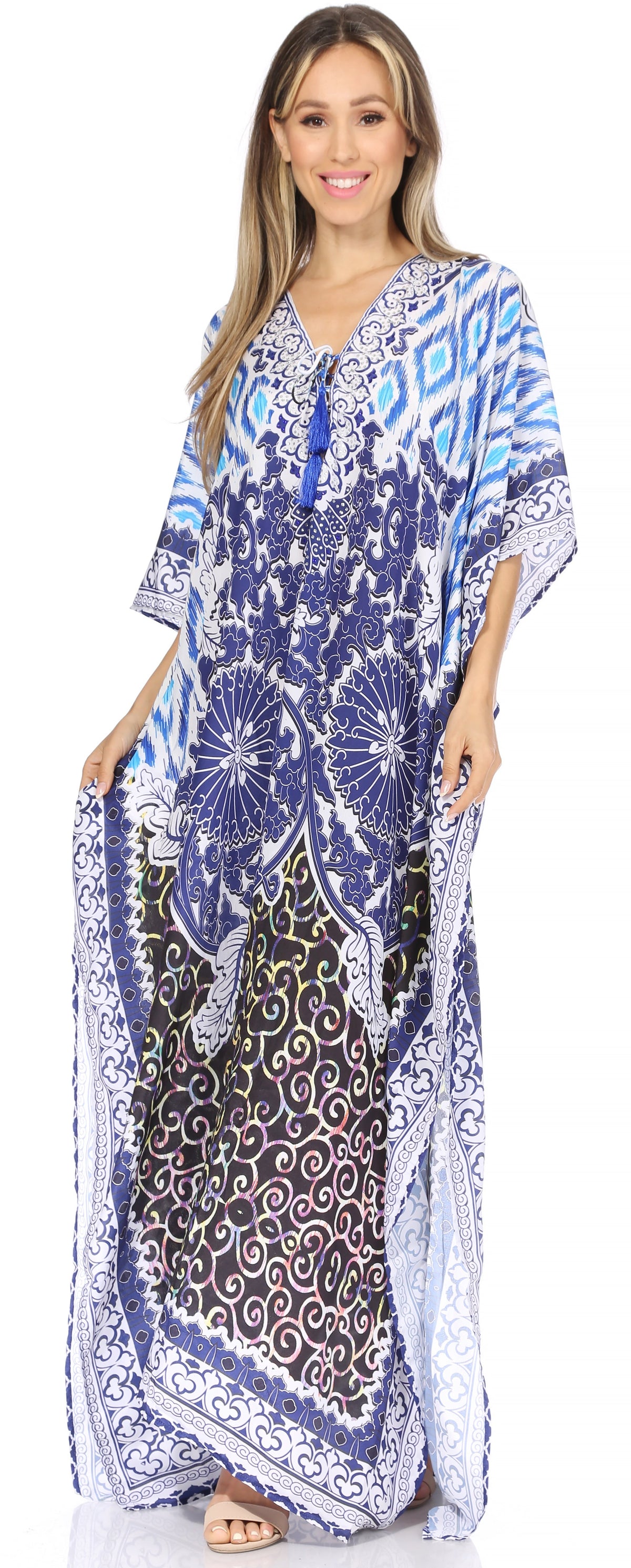 Rhinestone V-Neck Caftan Cover-Up