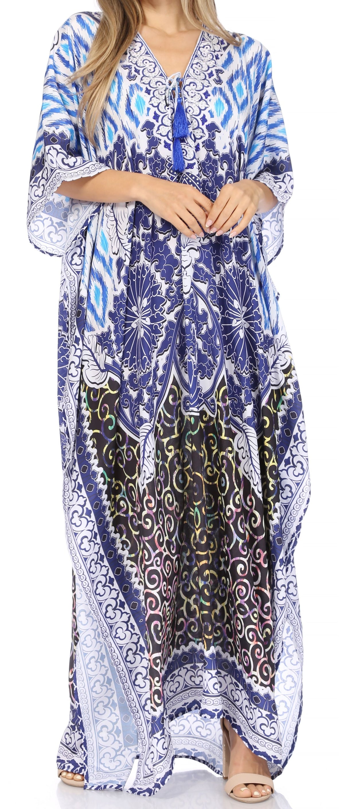 Rhinestone V-Neck Caftan Cover-Up