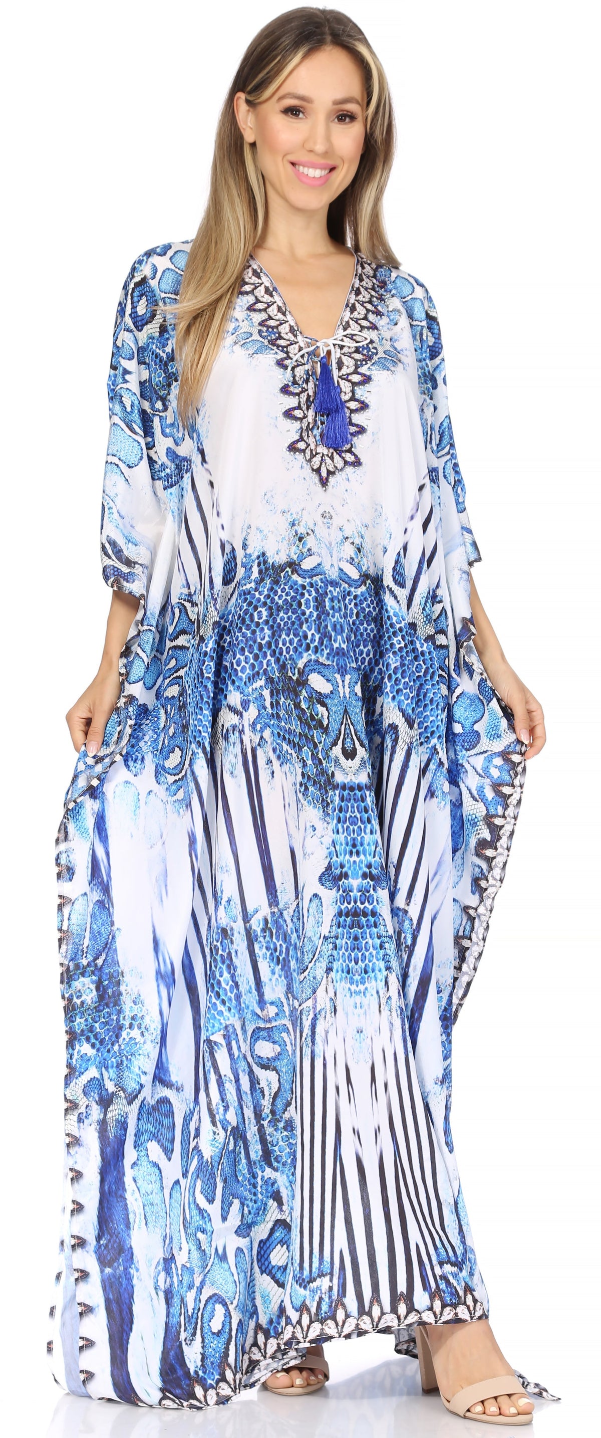 Rhinestone V-Neck Caftan Cover-Up