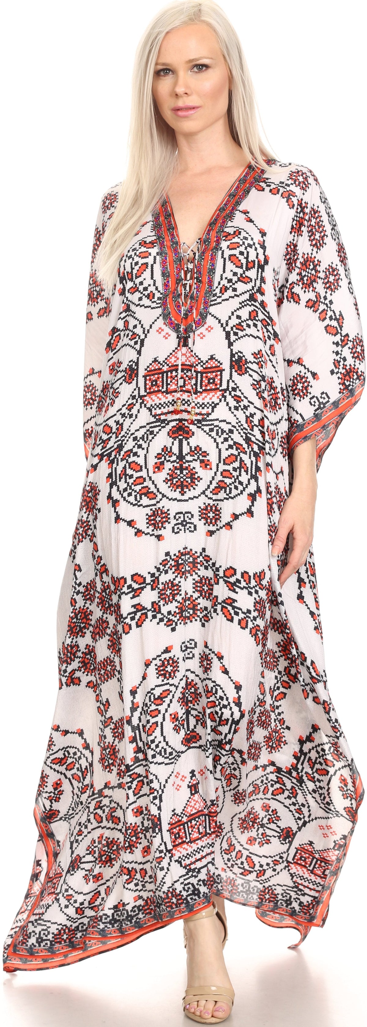 Rhinestone V-Neck Caftan Cover-Up
