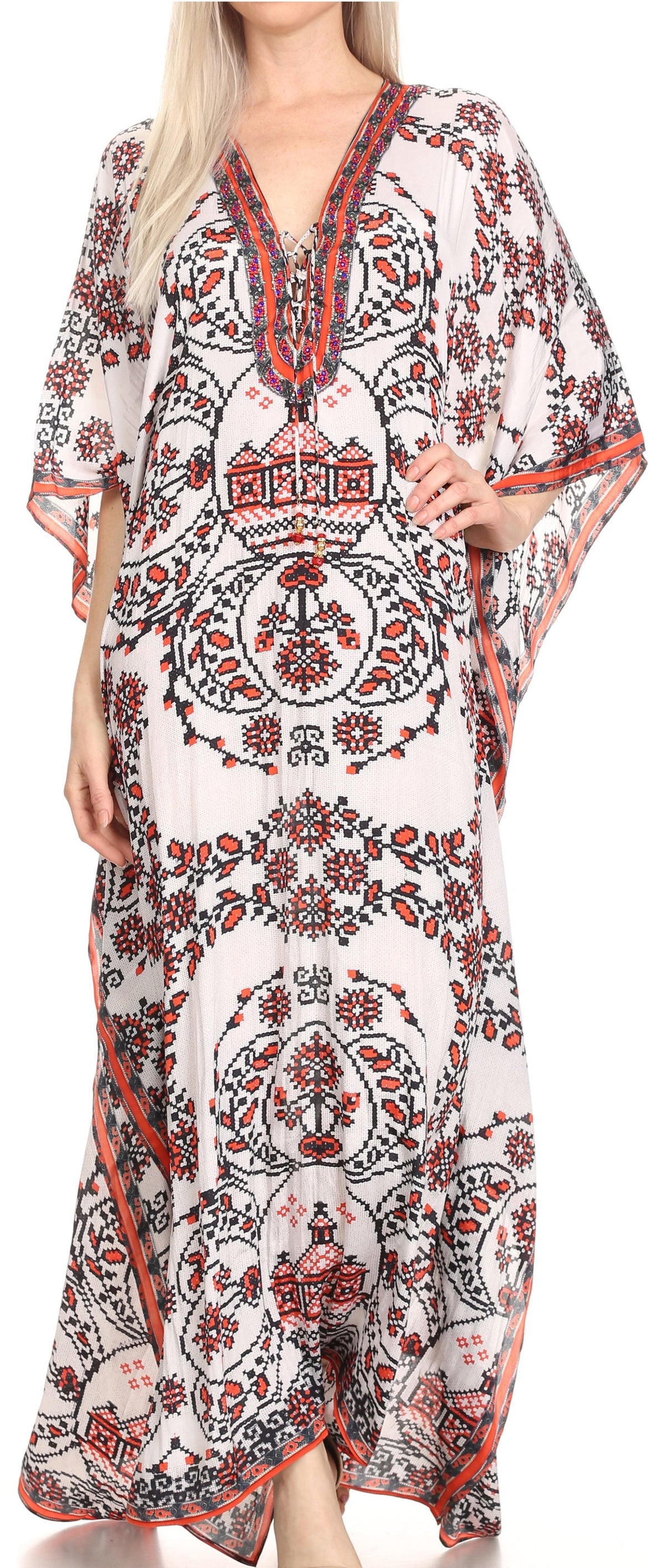 Rhinestone V-Neck Caftan Cover-Up