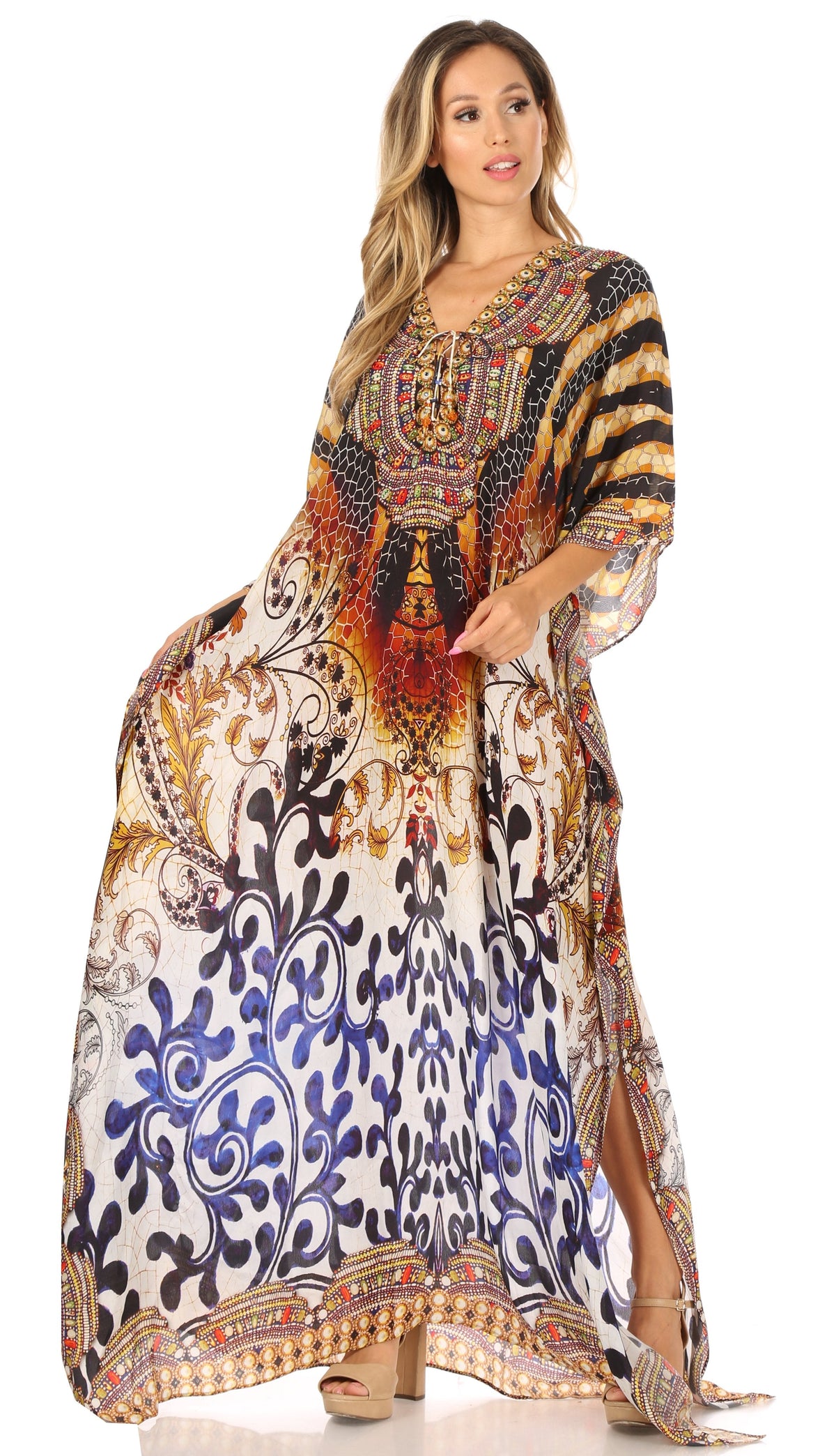 Rhinestone V-Neck Caftan Cover-Up