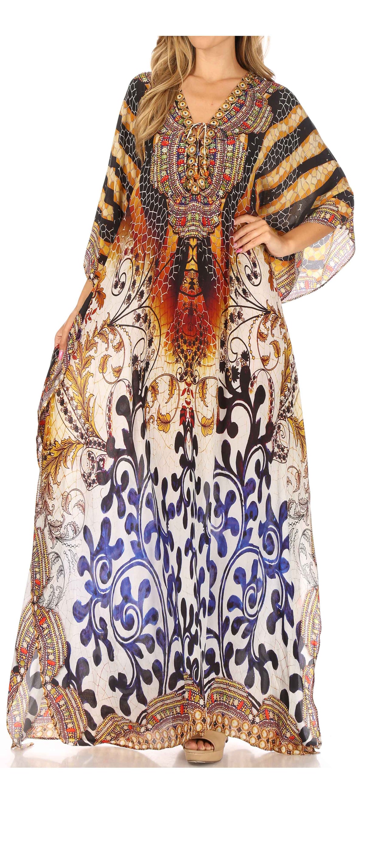 Rhinestone V-Neck Caftan Cover-Up