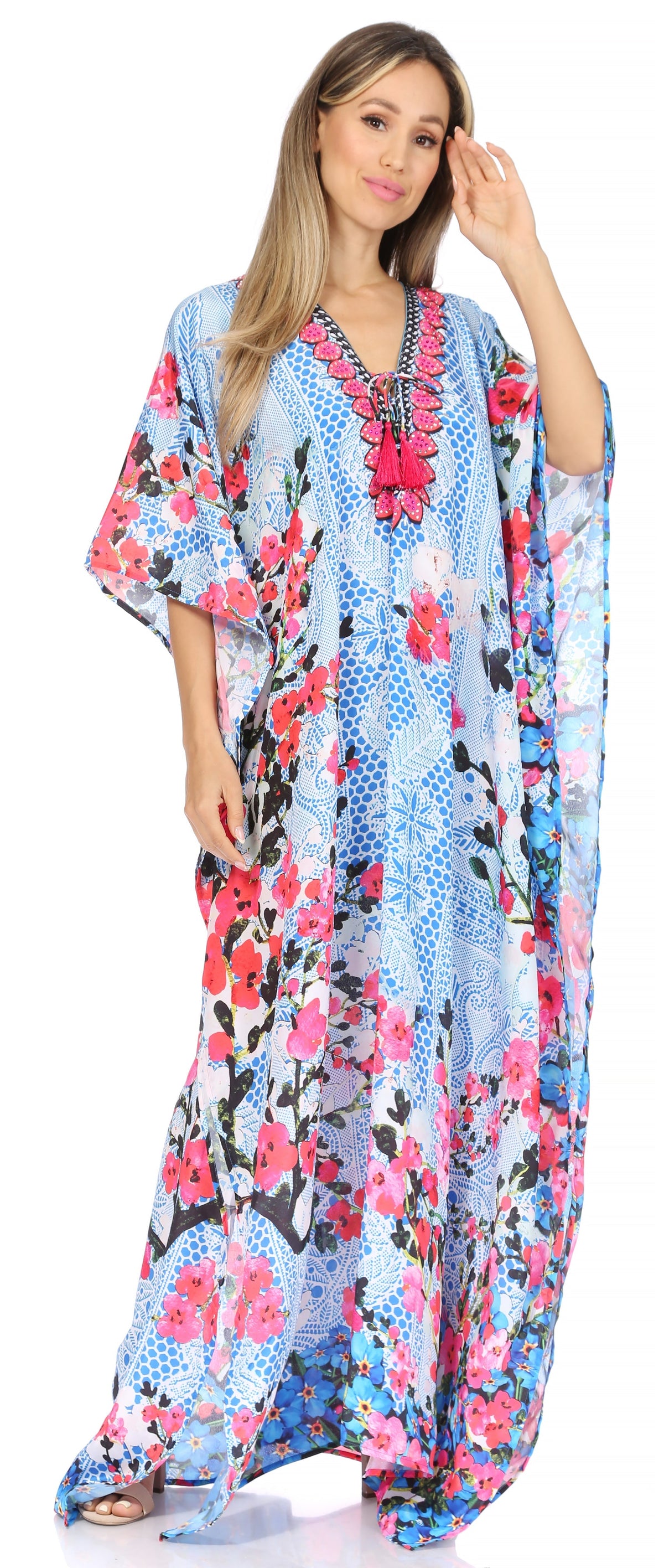 Rhinestone V-Neck Caftan Cover-Up