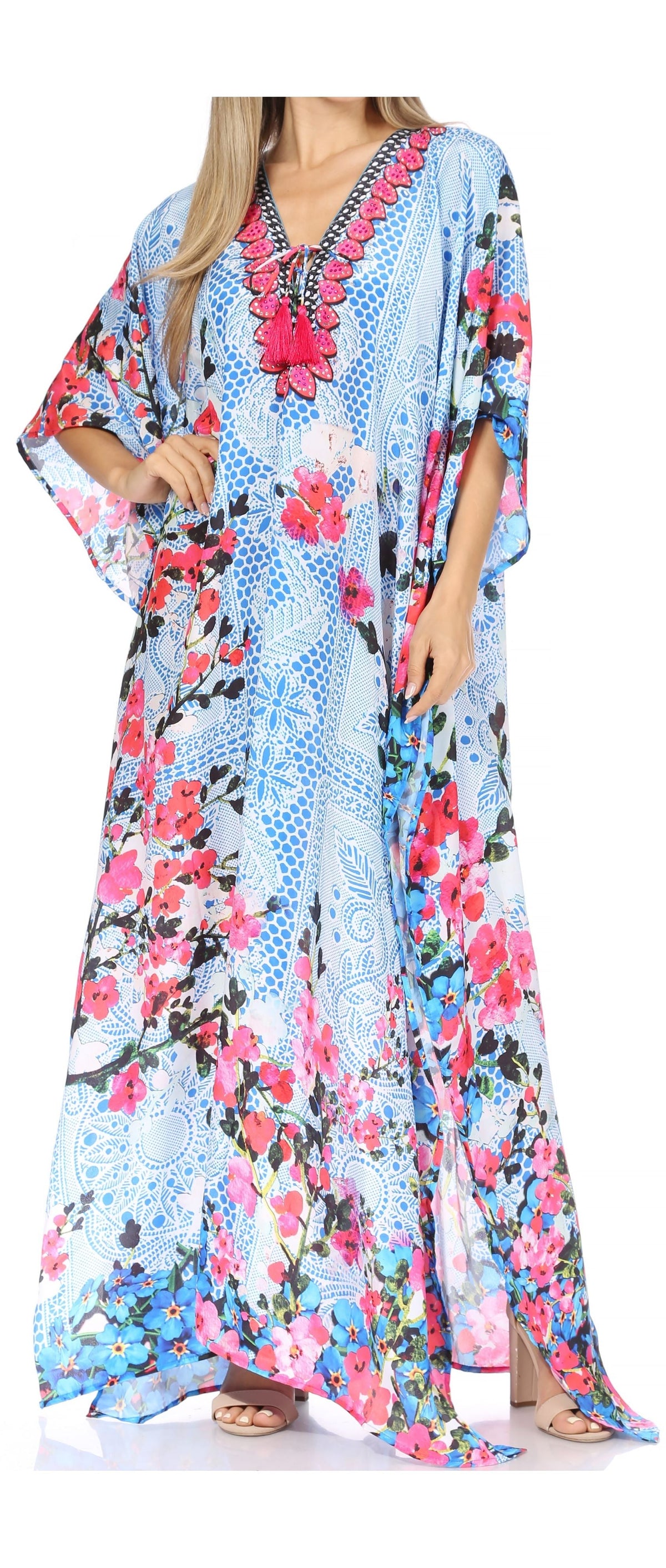 Rhinestone V-Neck Caftan Cover-Up