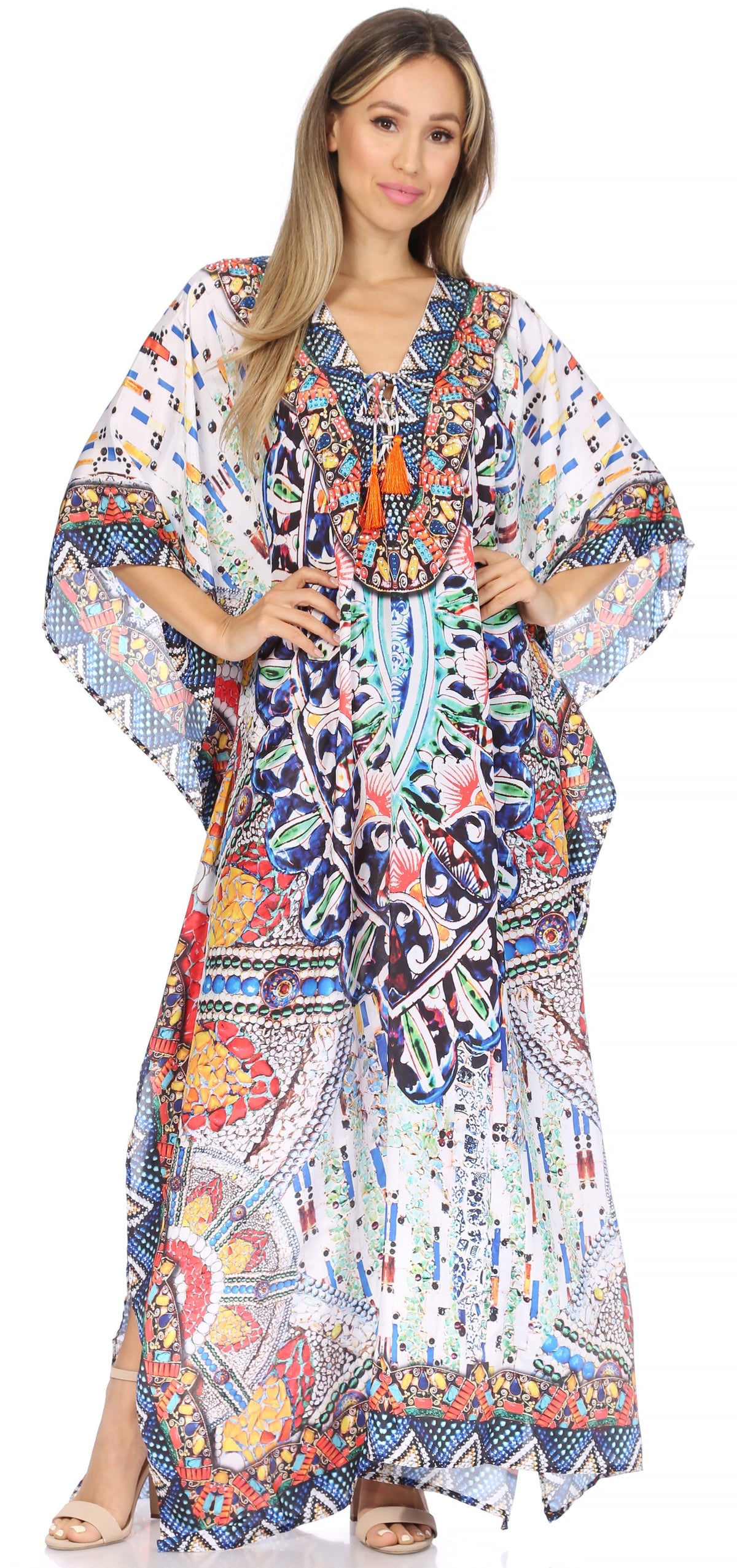 Rhinestone V-Neck Caftan Cover-Up