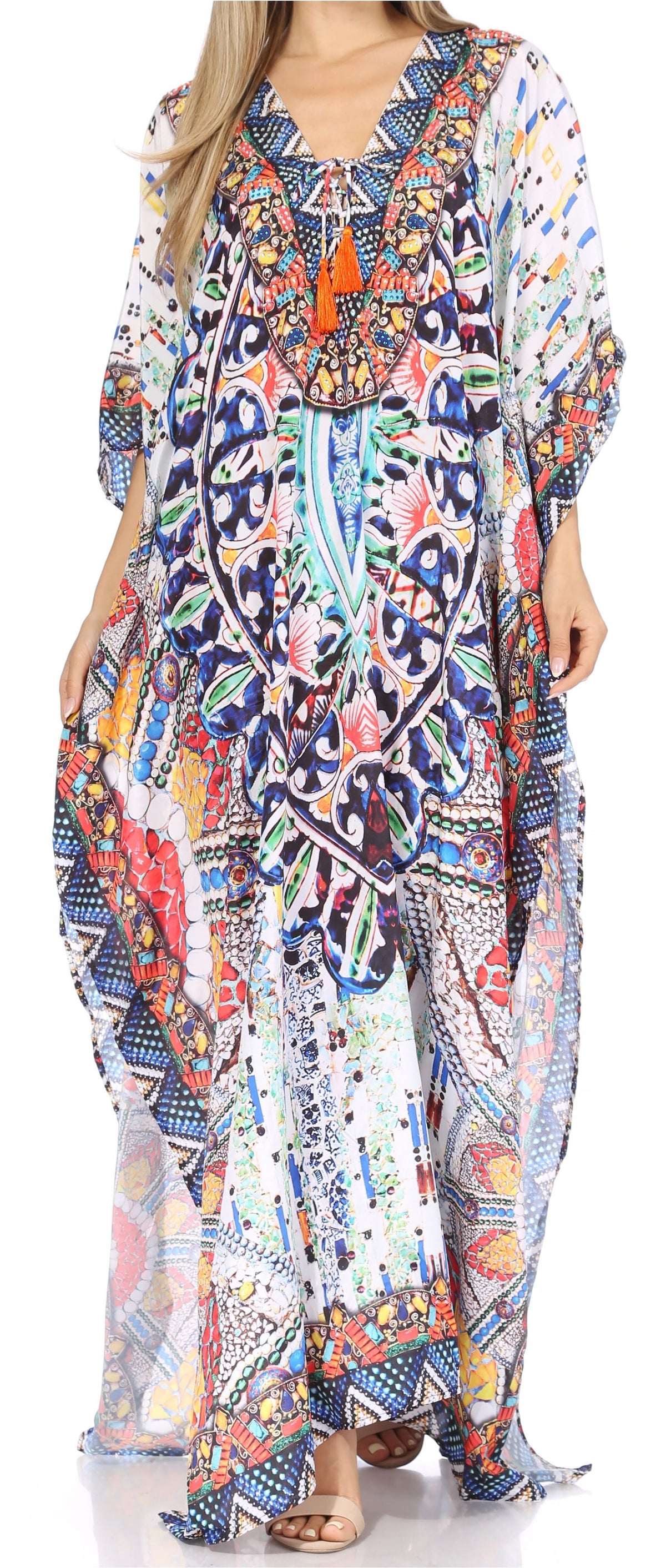 Rhinestone V-Neck Caftan Cover-Up