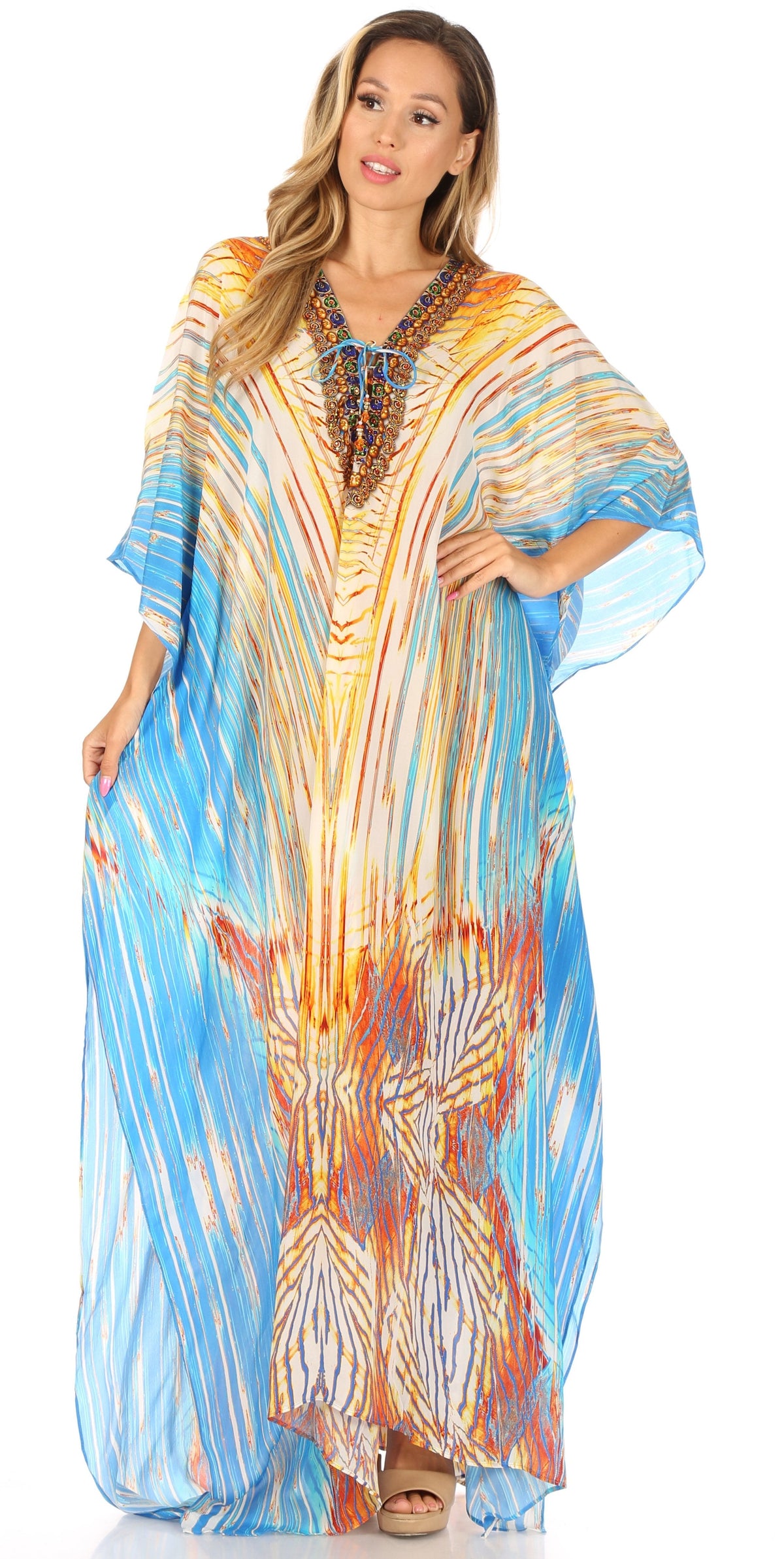 Rhinestone V-Neck Caftan Cover-Up