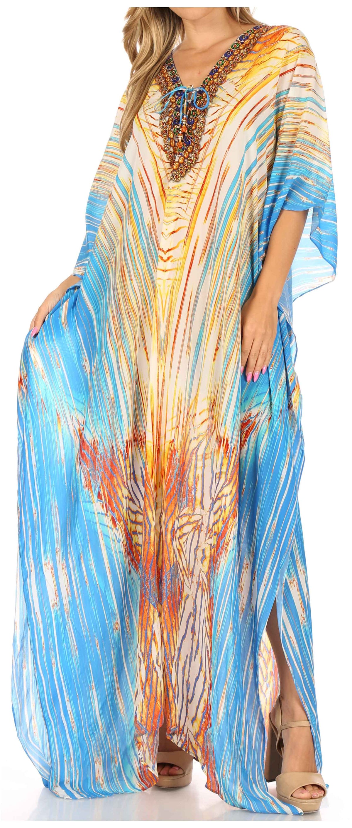 Rhinestone V-Neck Caftan Cover-Up