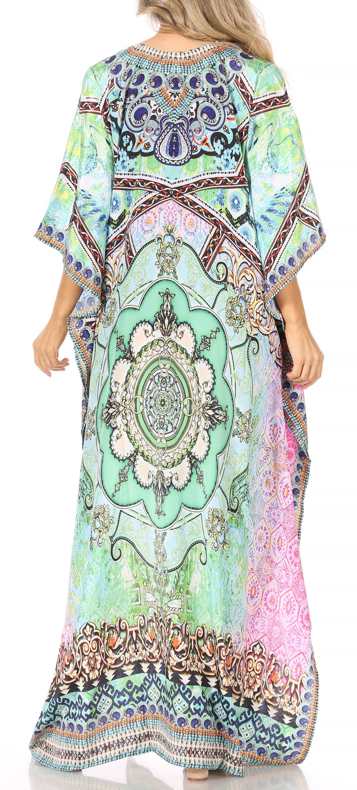 Rhinestone V-Neck Caftan Cover-Up