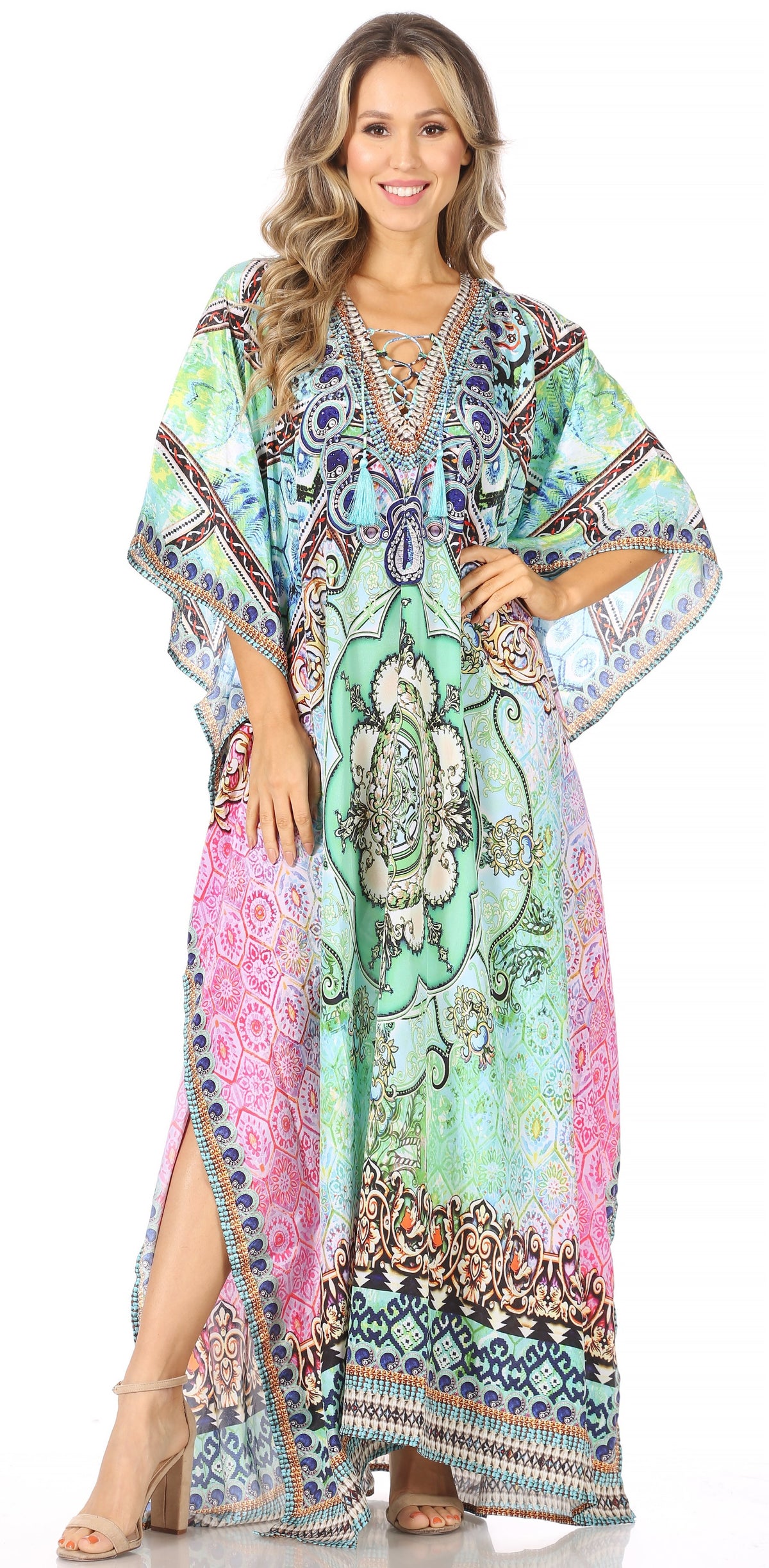 Rhinestone V-Neck Caftan Cover-Up