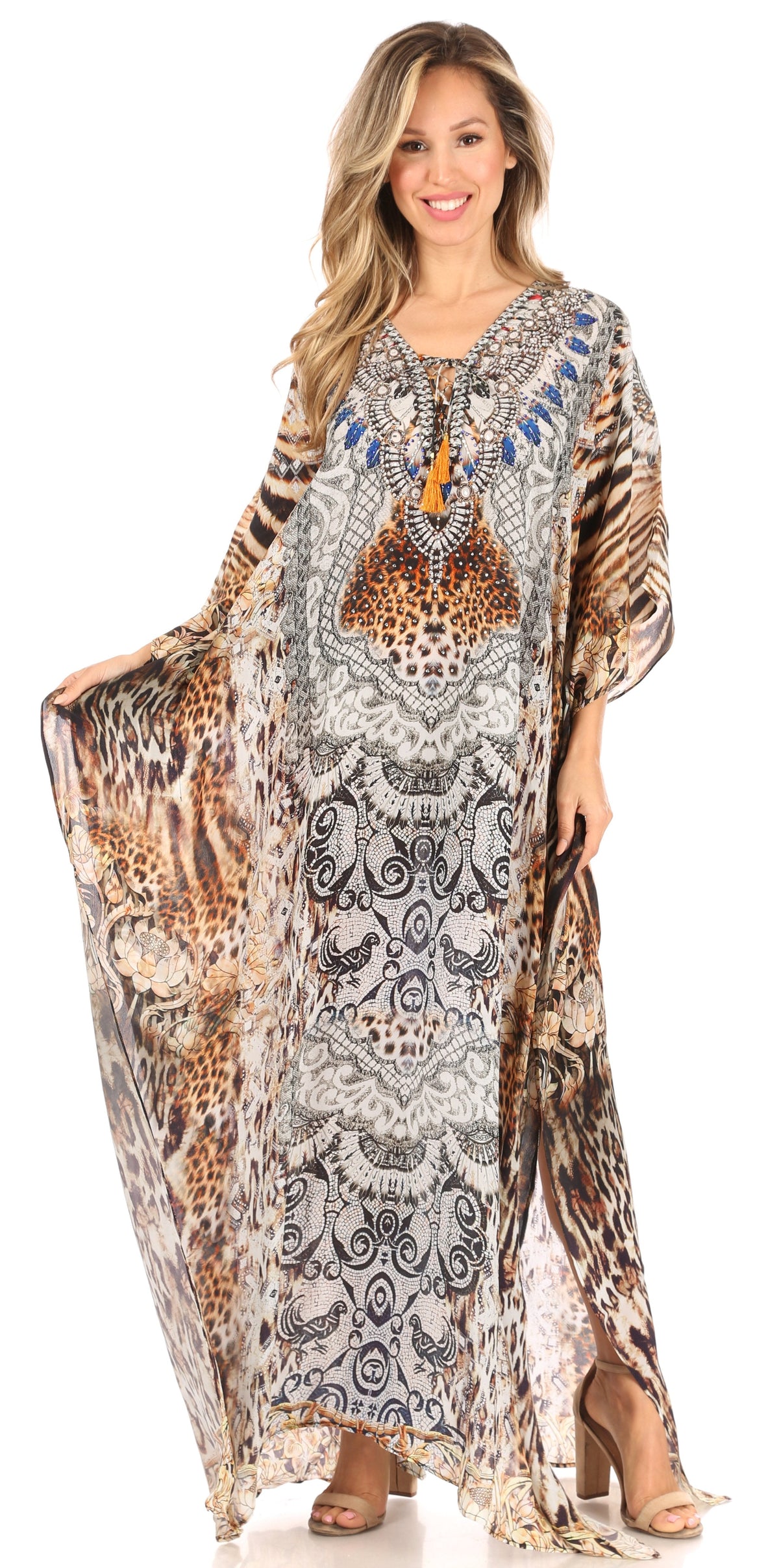 Rhinestone V-Neck Caftan Cover-Up