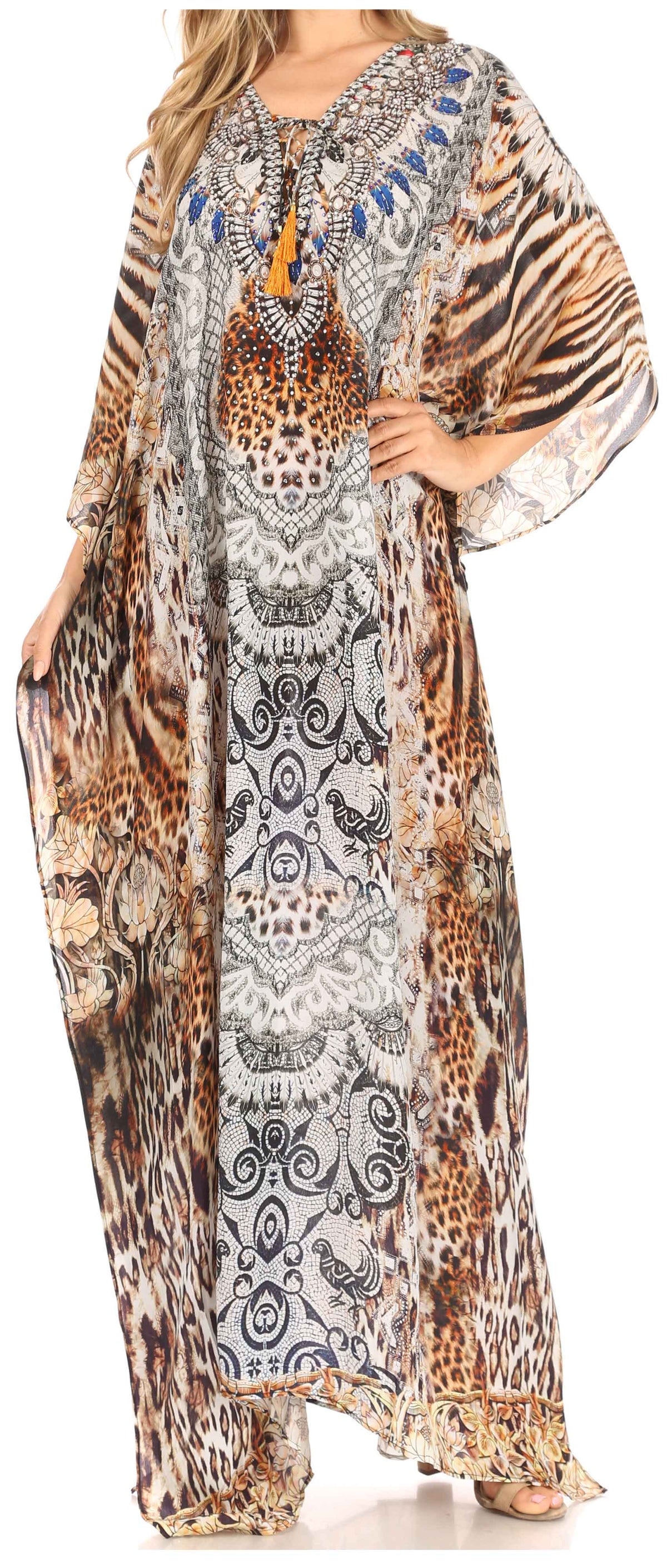 Rhinestone V-Neck Caftan Cover-Up