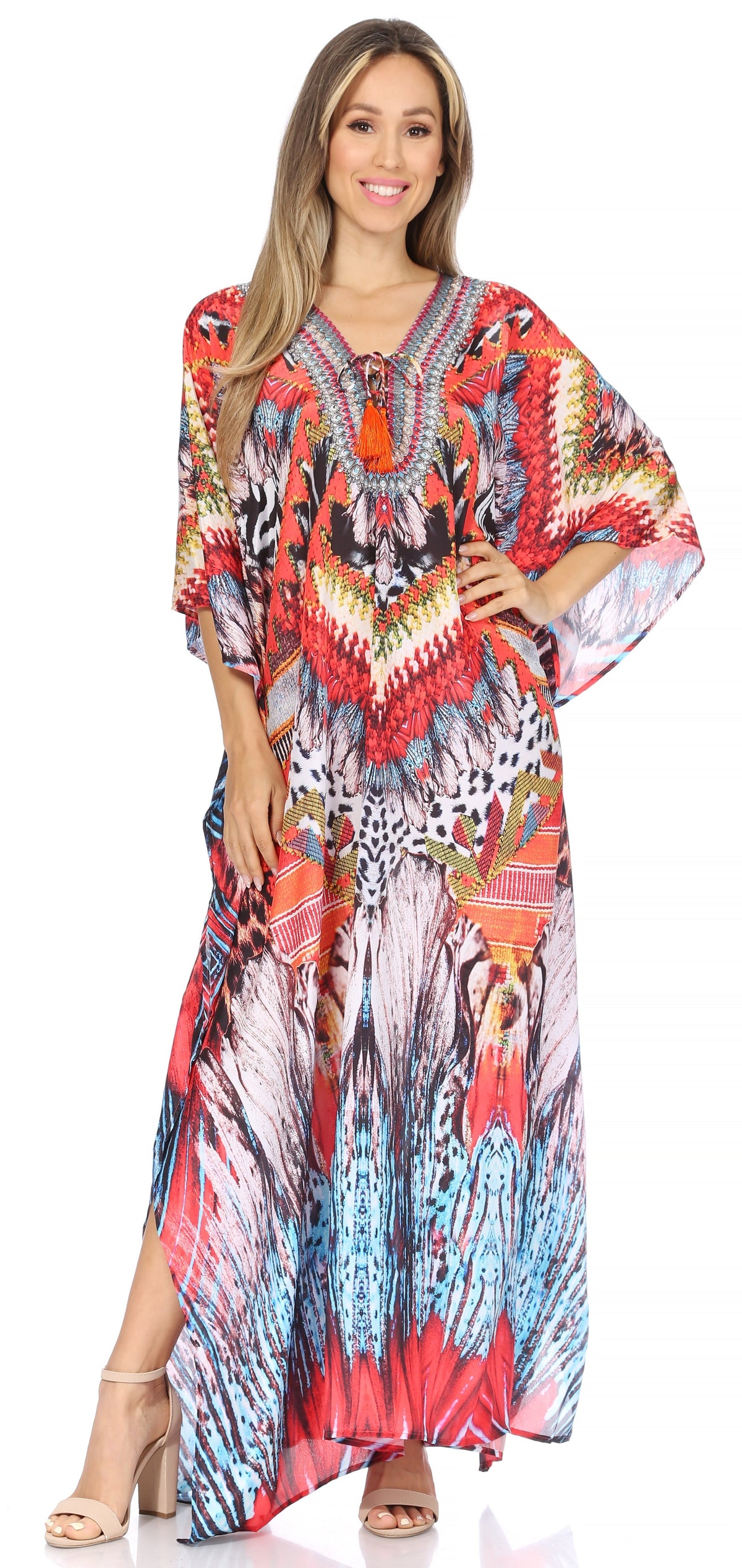 Rhinestone V-Neck Caftan Cover-Up