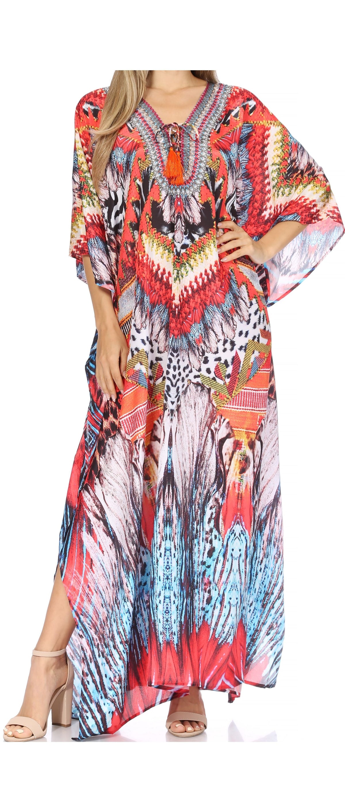 Rhinestone V-Neck Caftan Cover-Up
