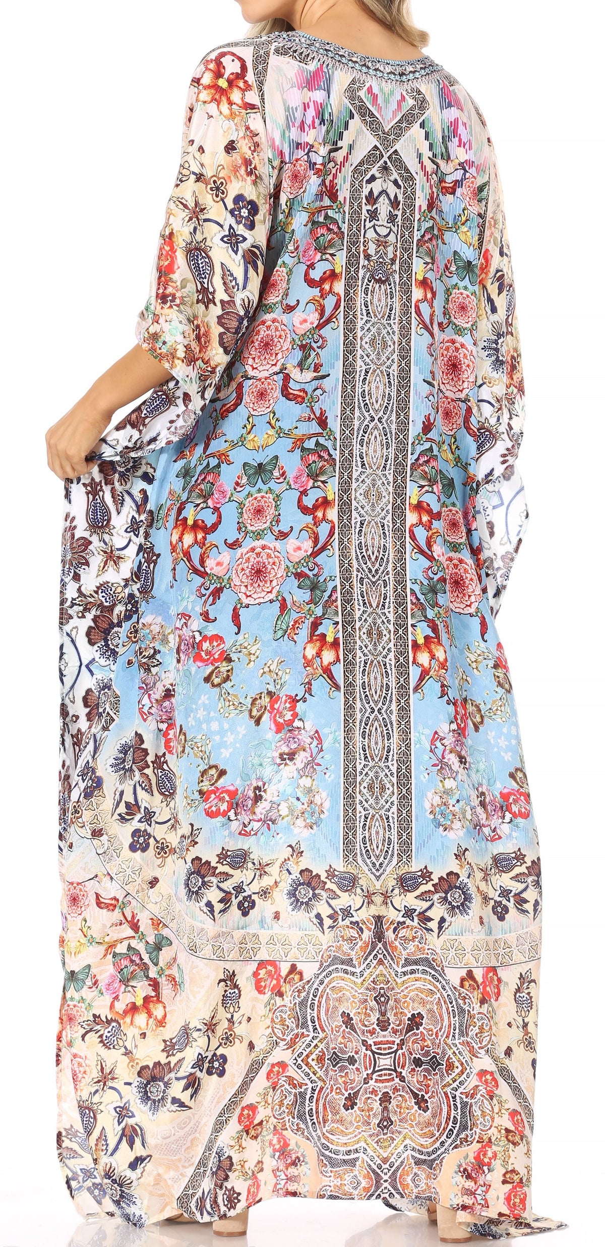 Rhinestone V-Neck Caftan Cover-Up