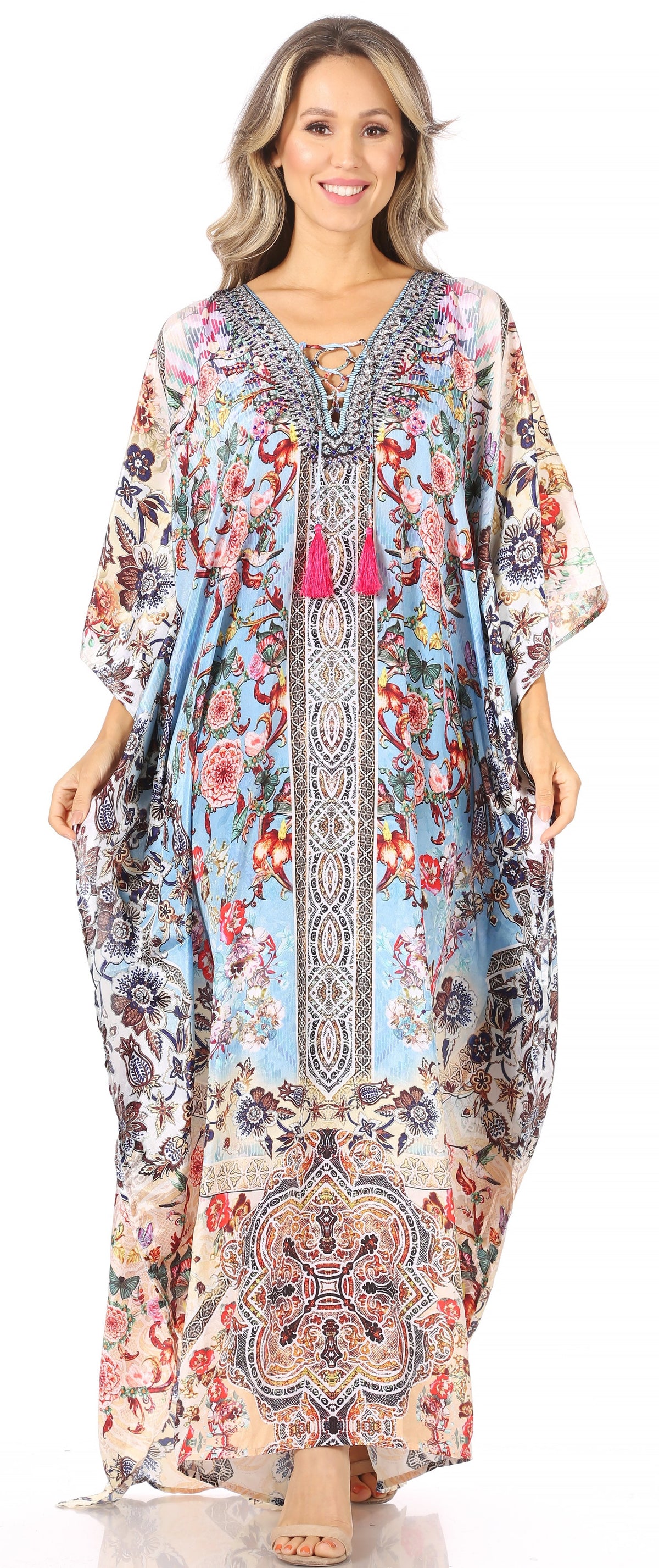 Rhinestone V-Neck Caftan Cover-Up
