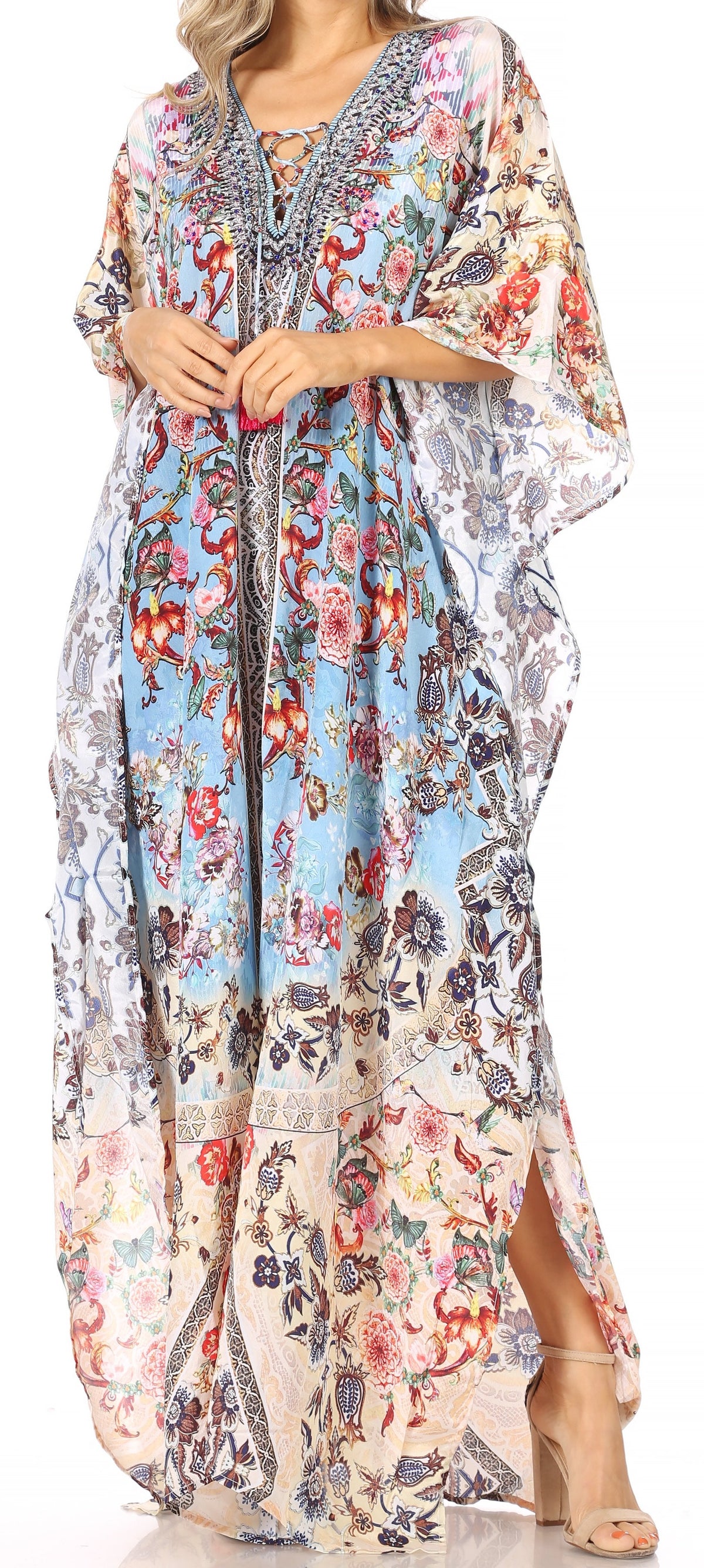 Rhinestone V-Neck Caftan Cover-Up