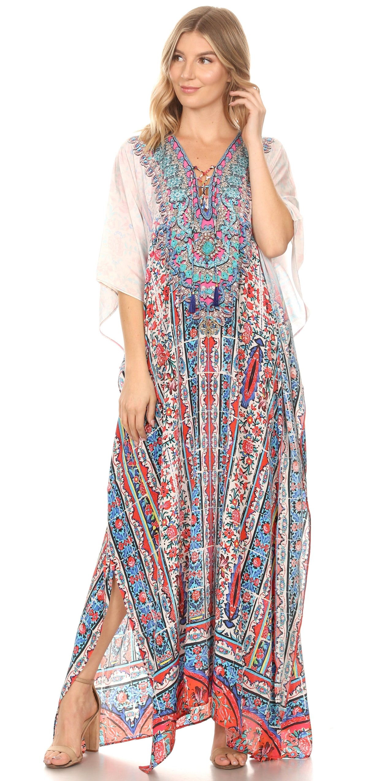 Rhinestone V-Neck Caftan Cover-Up