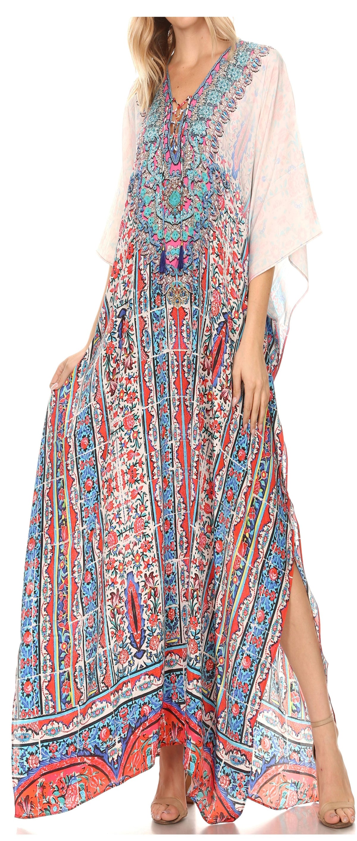 Rhinestone V-Neck Caftan Cover-Up