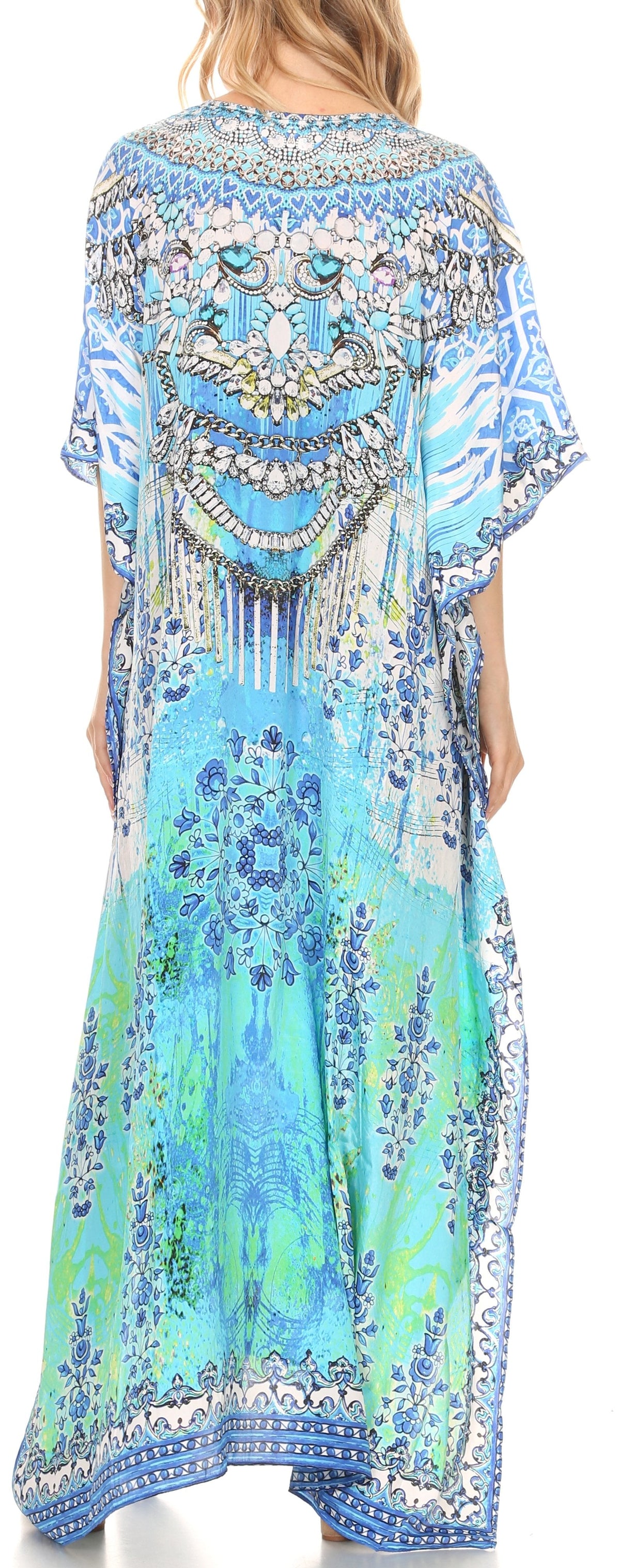 Rhinestone V-Neck Caftan Cover-Up