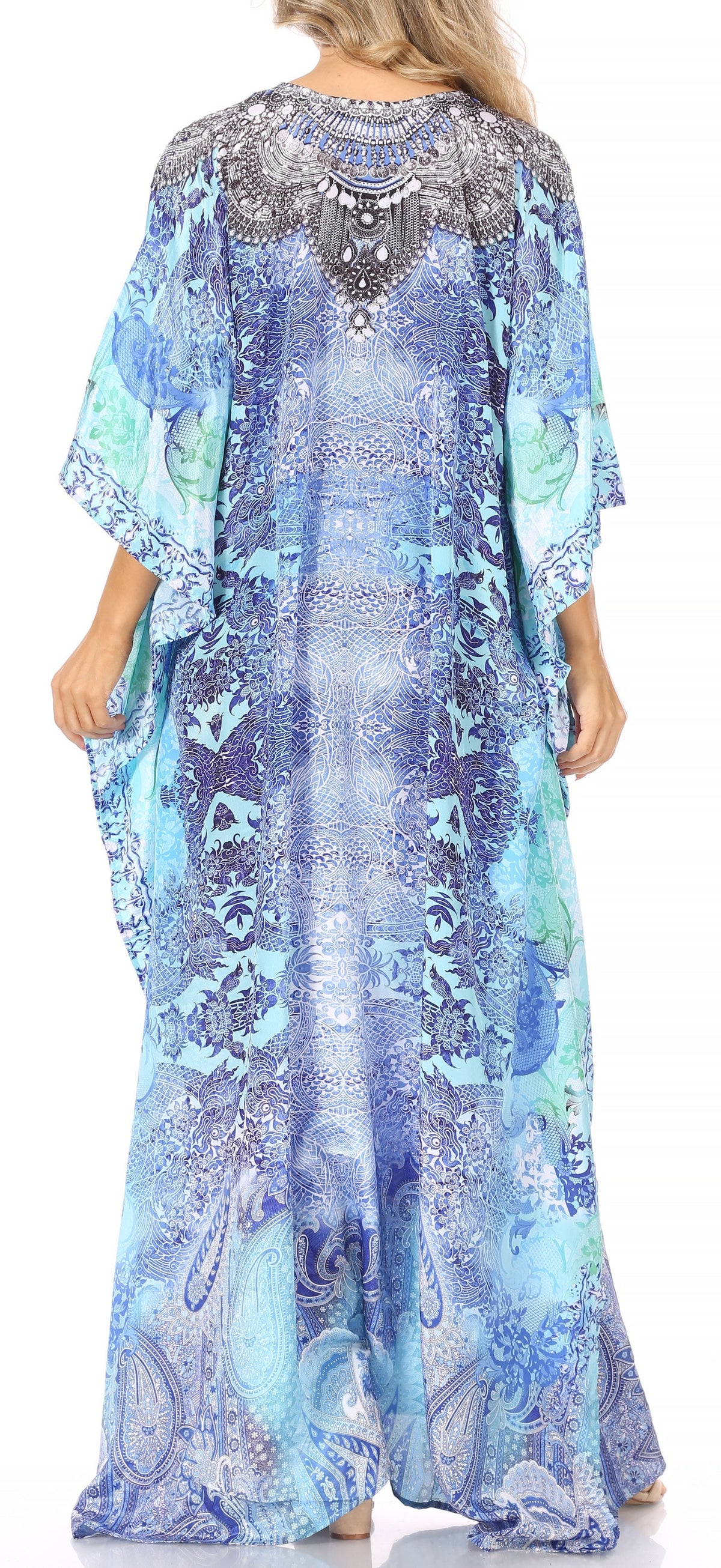 Rhinestone V-Neck Caftan Cover-Up
