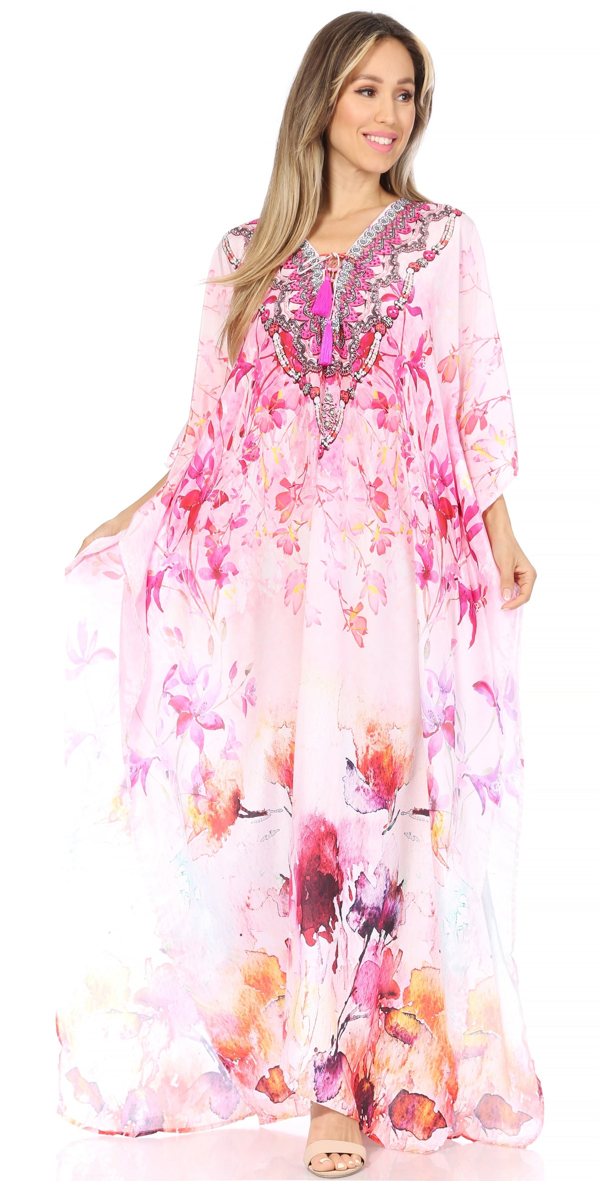Rhinestone V-Neck Caftan Cover-Up