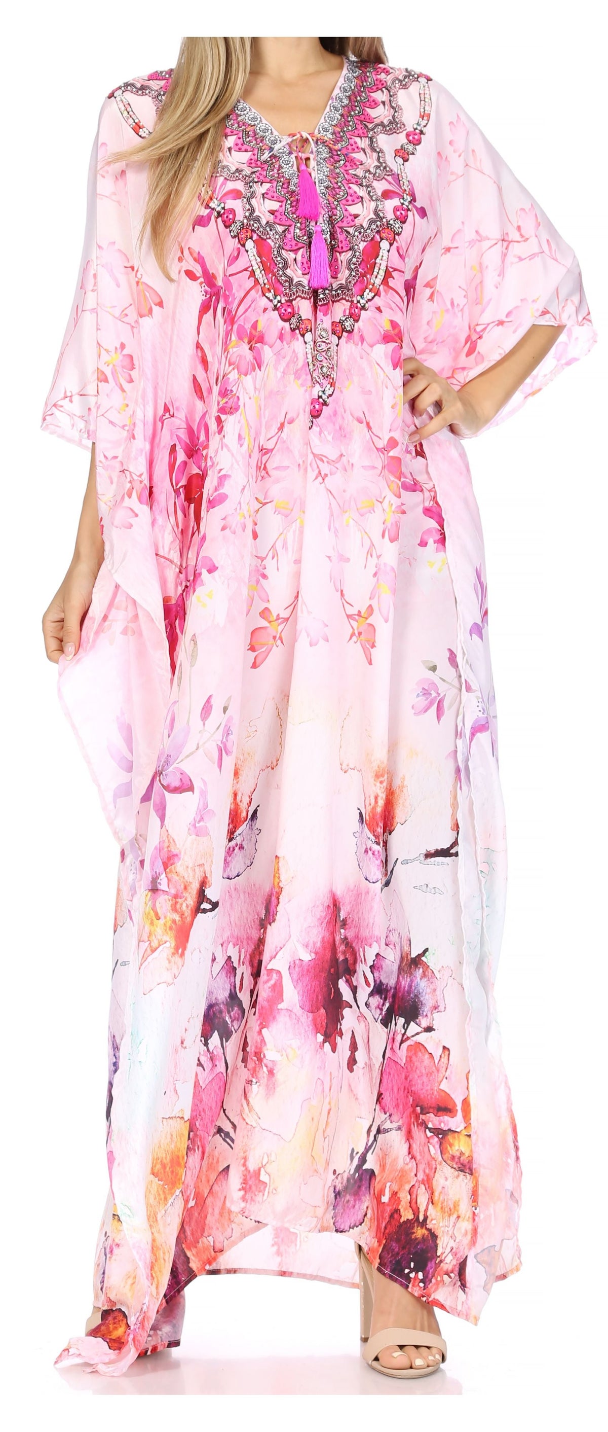 Rhinestone V-Neck Caftan Cover-Up