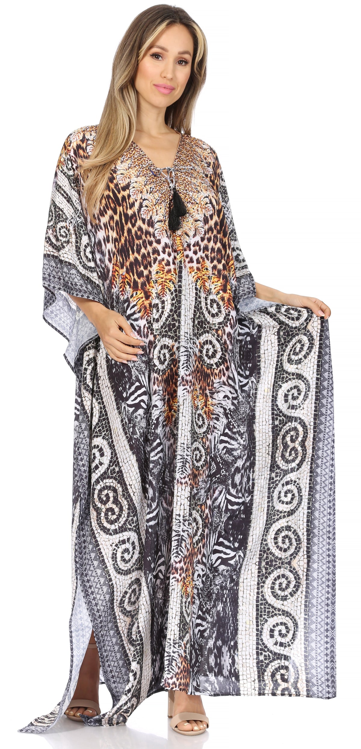 Rhinestone V-Neck Caftan Cover-Up