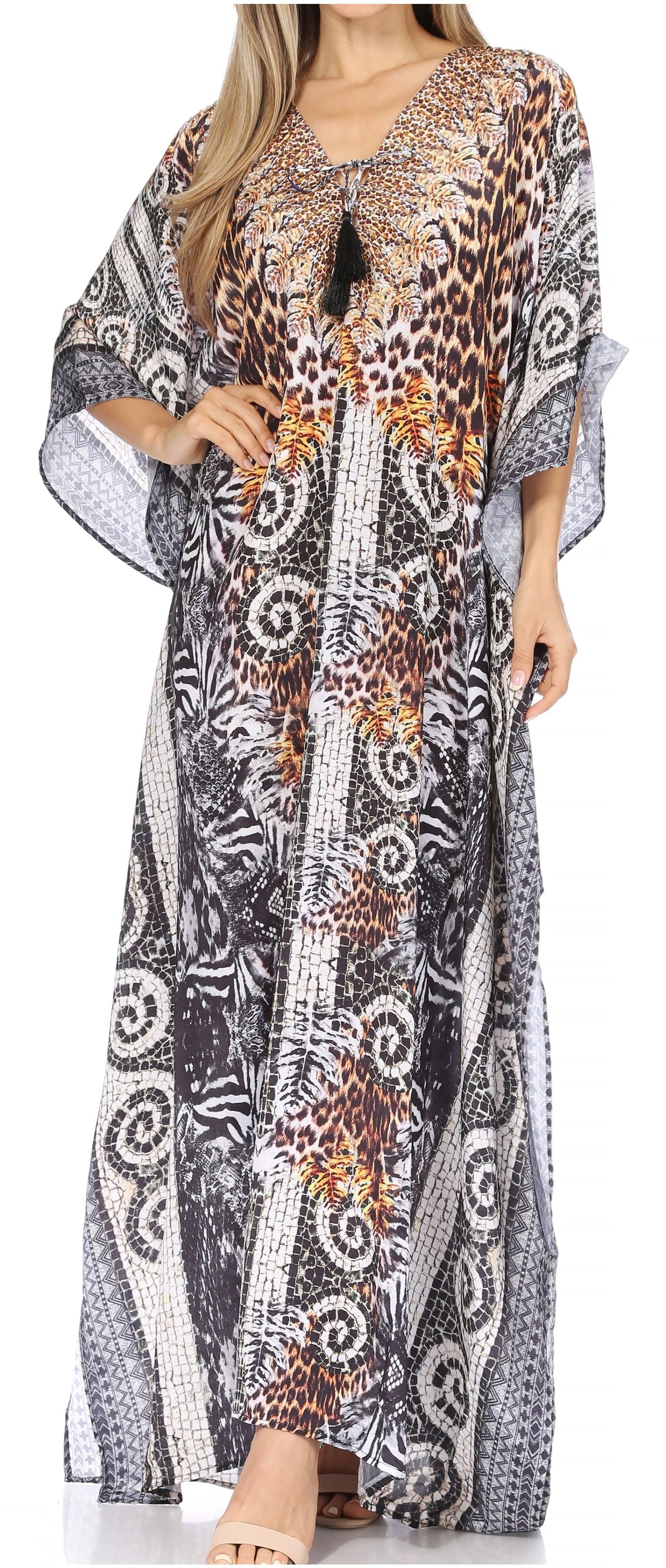 Rhinestone V-Neck Caftan Cover-Up